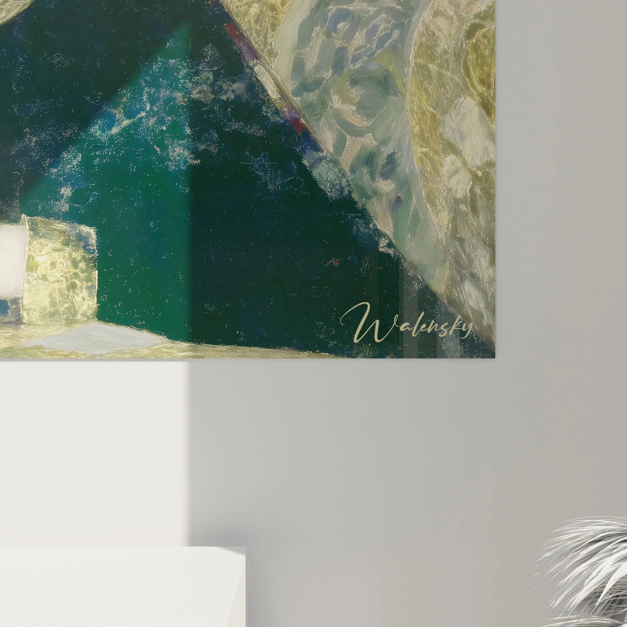 Gesamtansicht Wandbild melancholische Dame, symbolistische Komposition mit Büchern