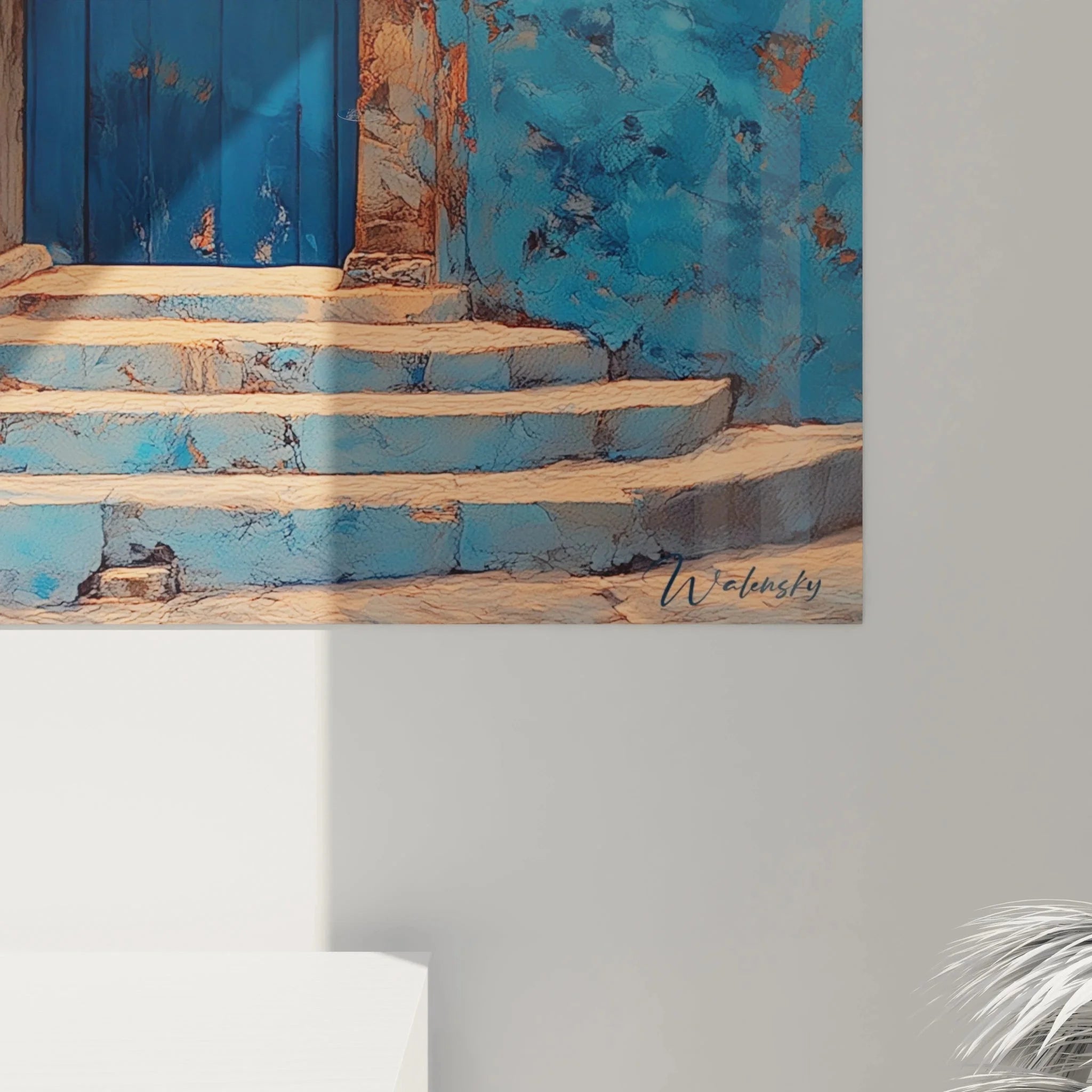 Gesamtansicht Wandbild orientalische Medina mit blauer Tür und Steintreppe