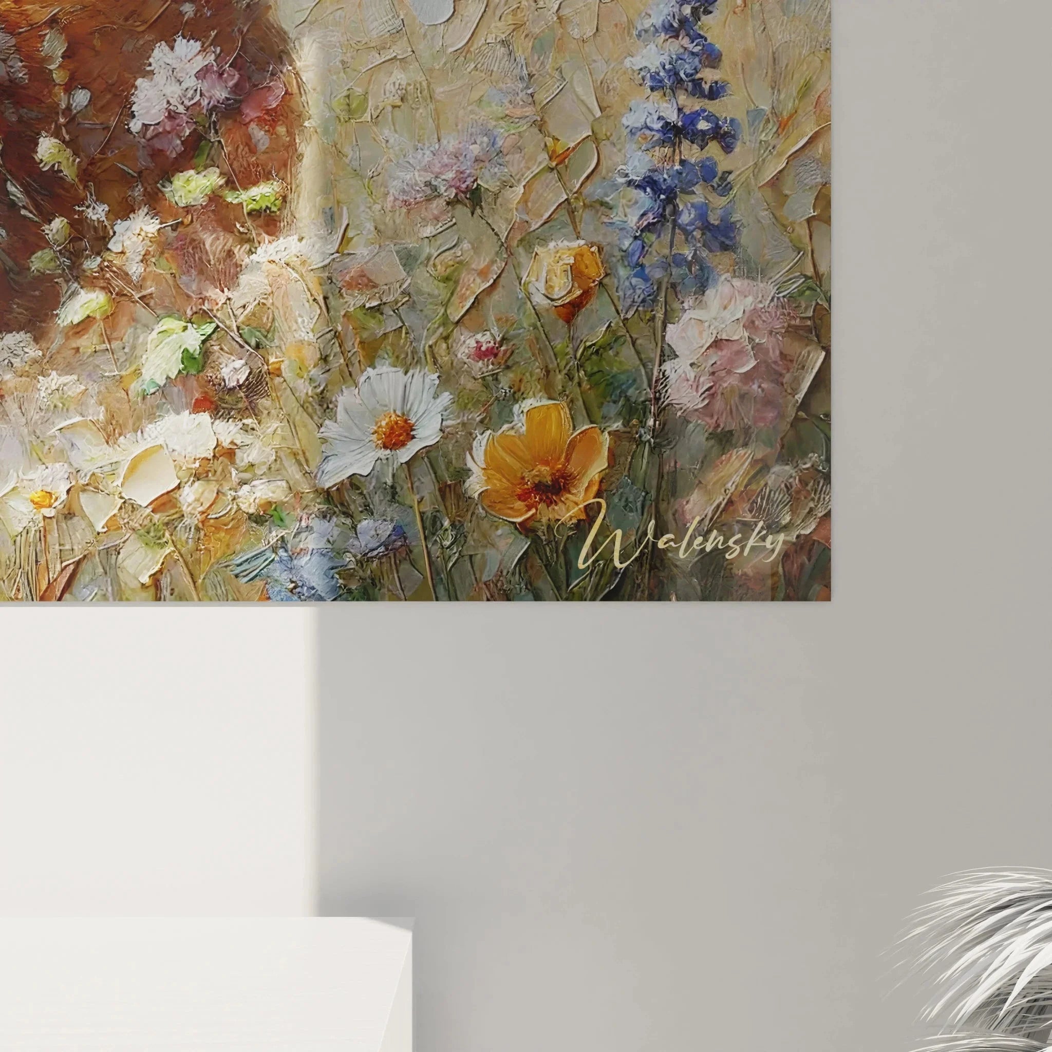 Gesamtansicht Wandbild Reh Wildblumen Naturkunst Wohnraum Dekoration