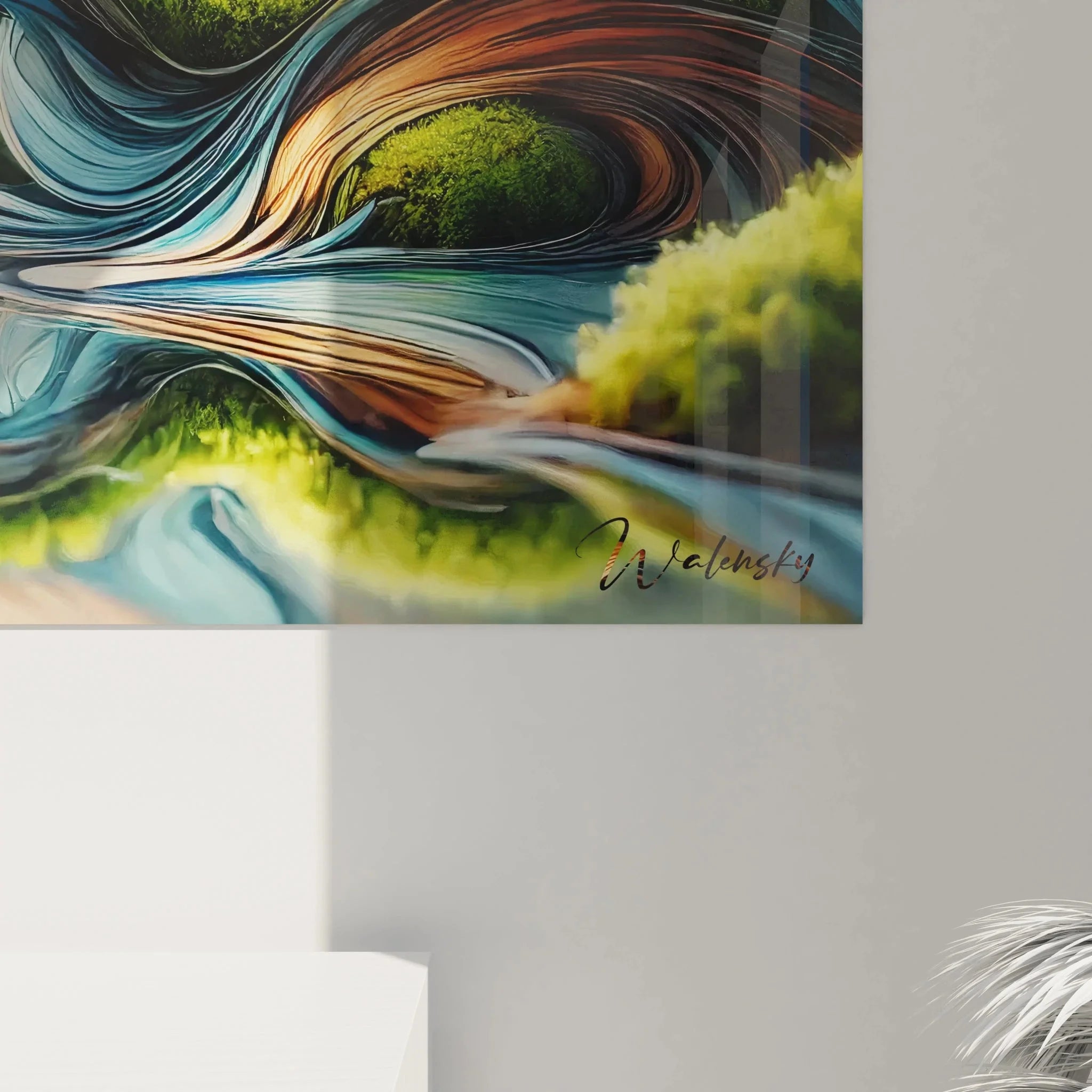 Gesamtansicht Wandbild Rotkehlchen abstrakt - Harmonische Vogel Wandkunst mit dekorativen Elementen