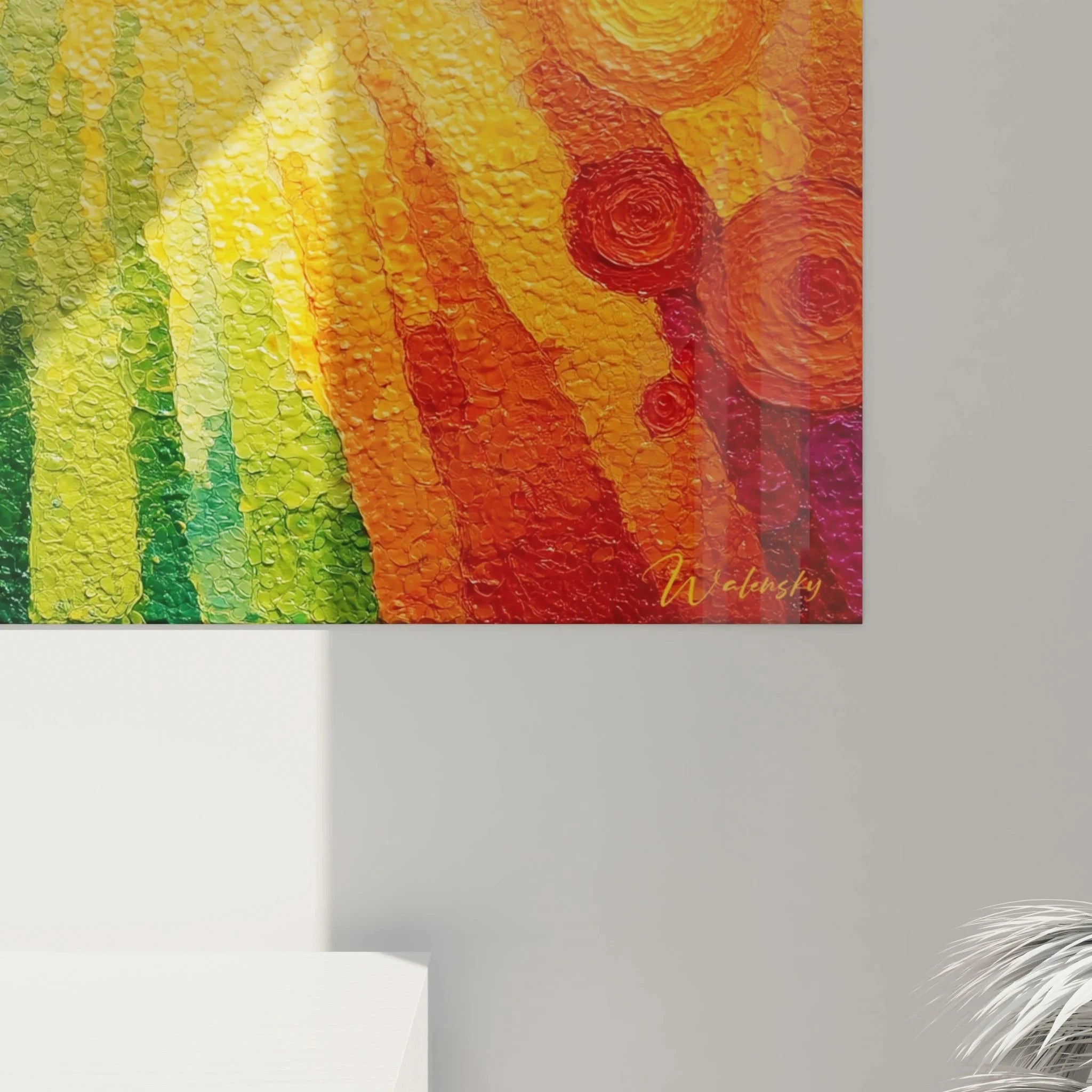 Gesamtansicht Wandbild Sonnenaufgang Pointillismus Edition mit leuchtenden Farbverläufen