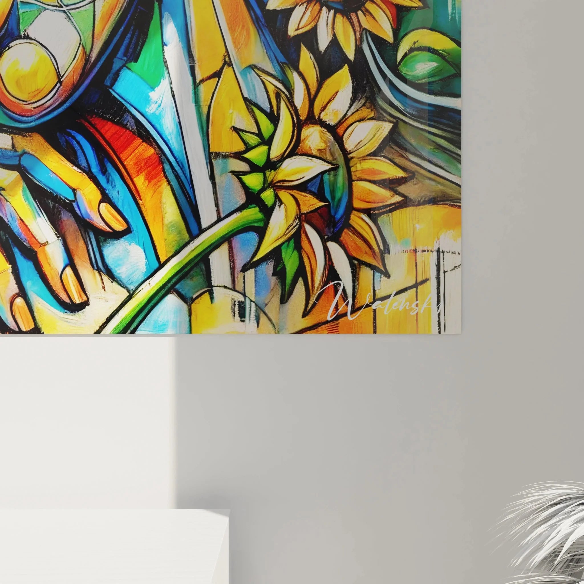 Gesamtansicht Wandbild Frau Sonnenblumen Fauvismus Edition mit leuchtender Farbpalette und expressiver Darstellung