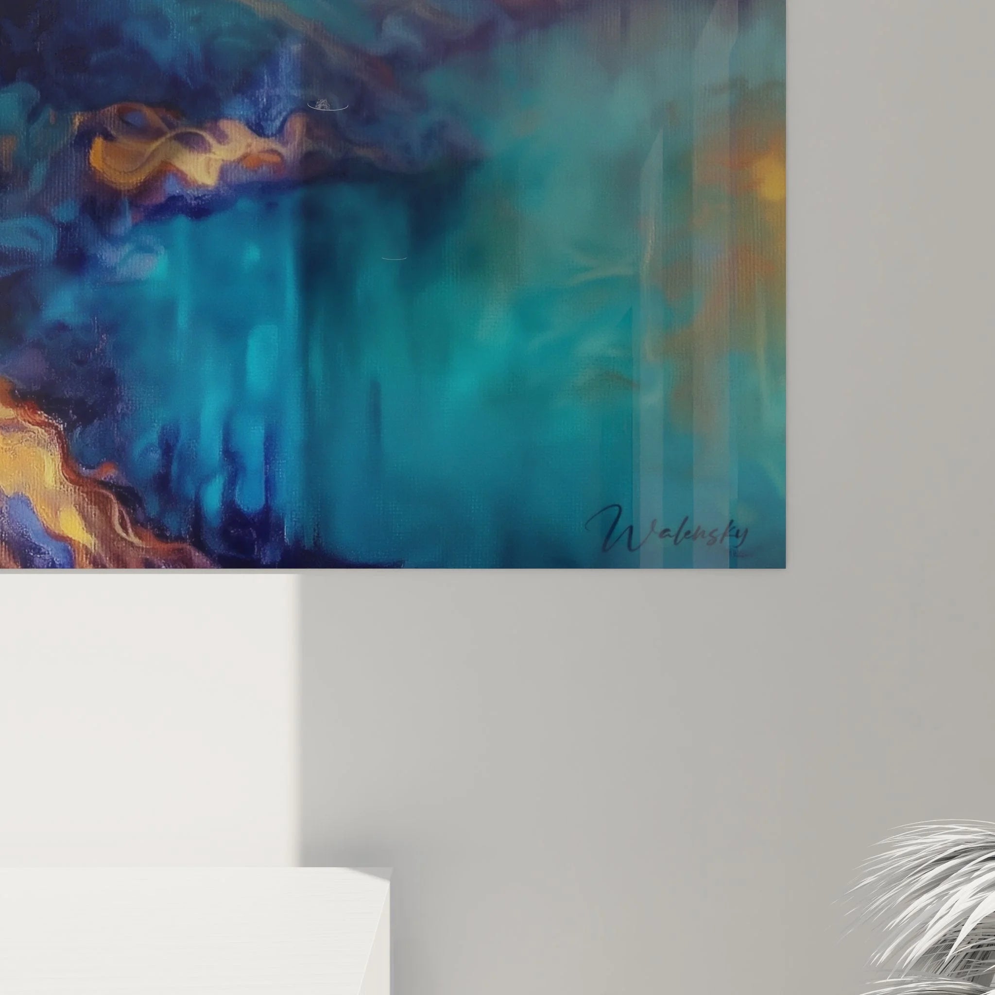 Gesamtansicht Wandbild abstrakte Wasserspiegelung, moderne Naturmotive in zeitgenössischer Kunstform