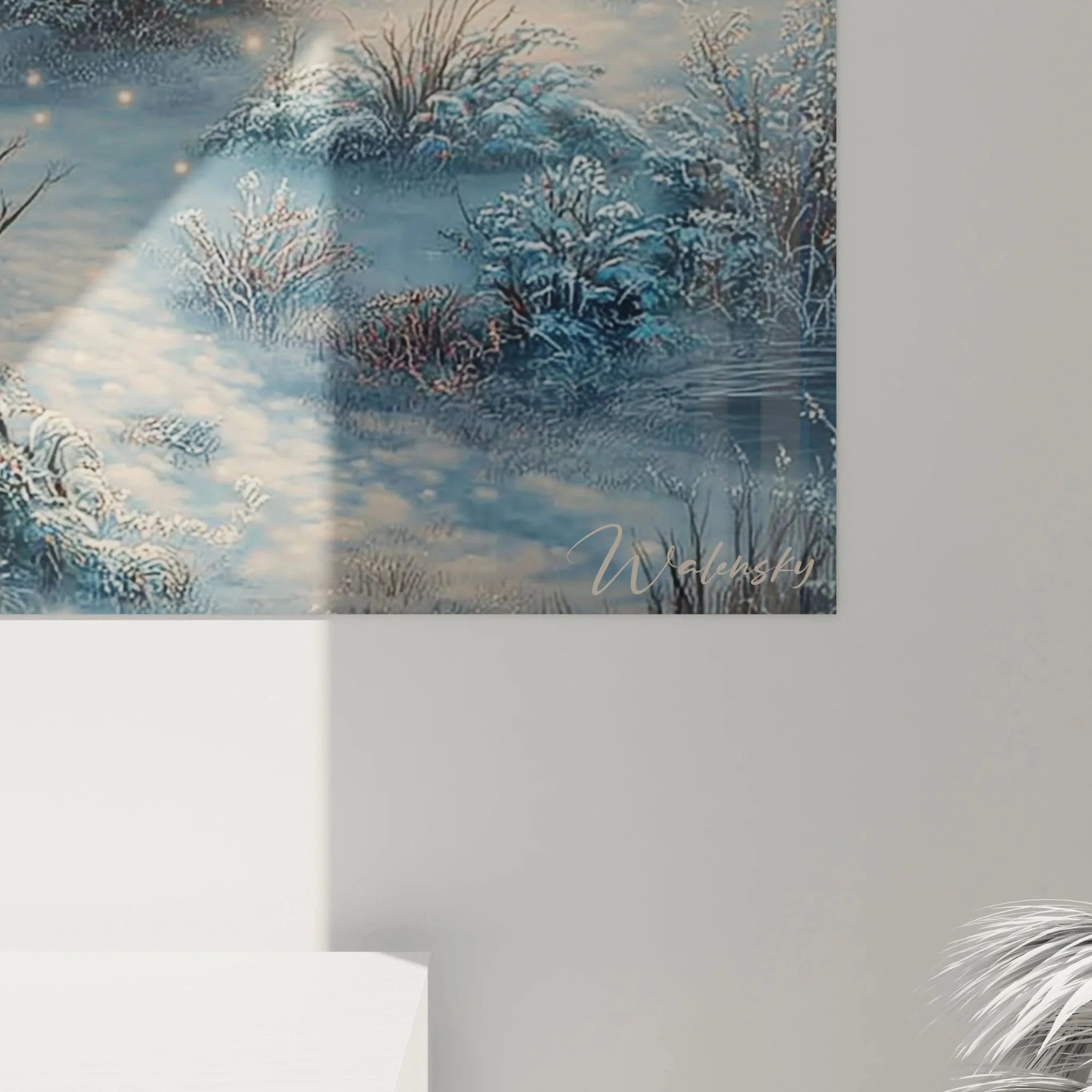 Gesamtansicht Wandbild Winterhütte Schneeromantik Tannenwald verschneite Landschaft Winterdekoration