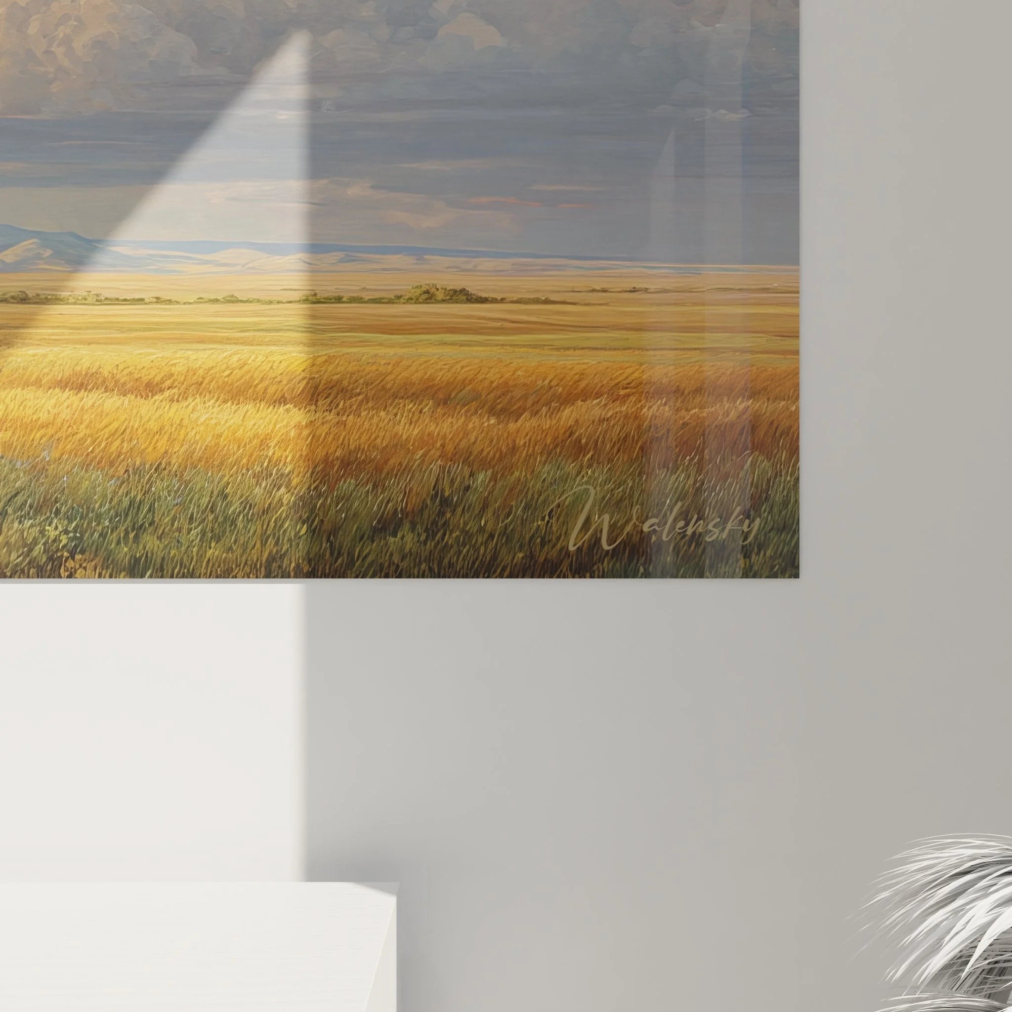 Gesamtansicht Wandbild XXL Landschaft mit weitem Kornfeld, Baum und spektakulärem Wolkenhimmel