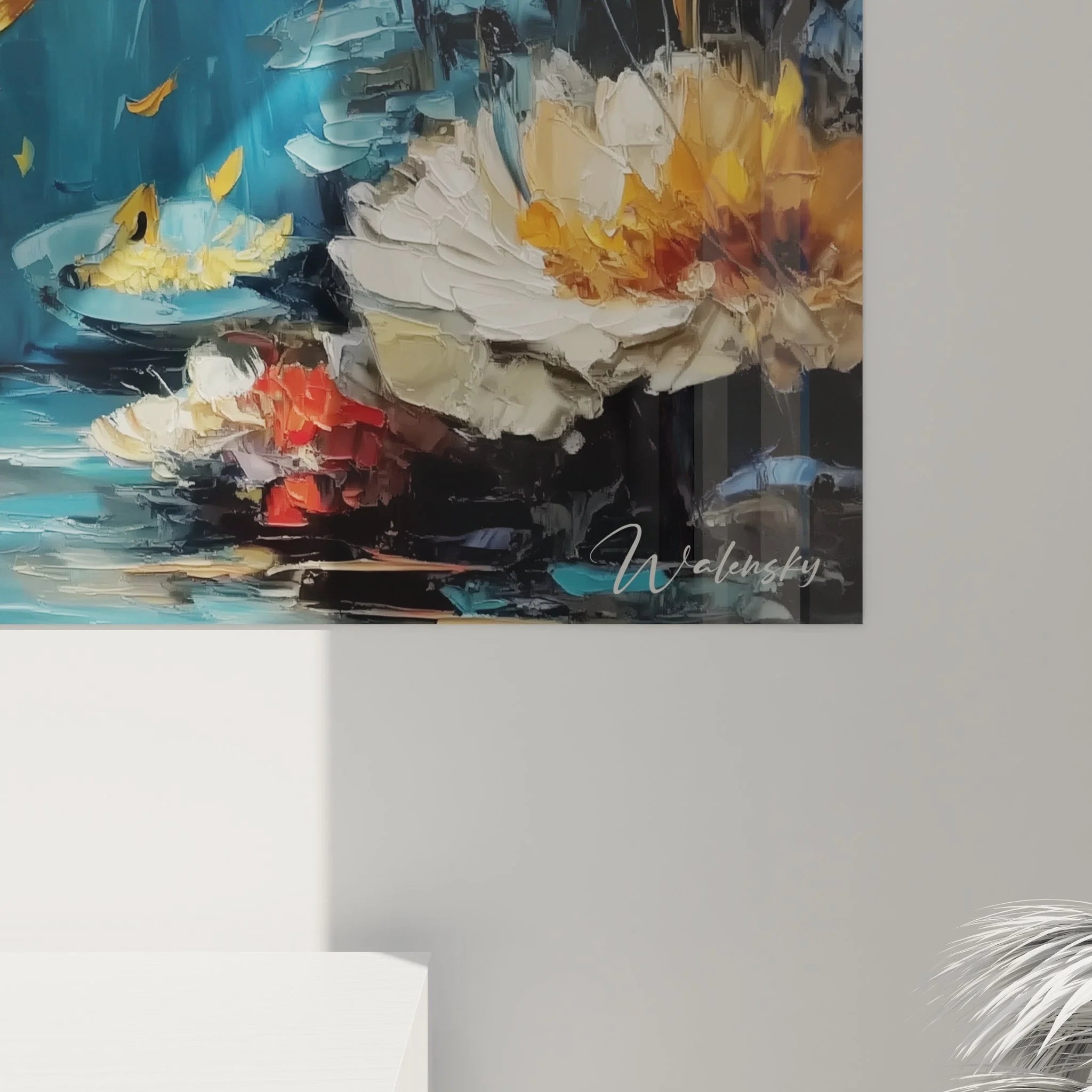 Gesamtansicht Wandbild XXL Korallenriff mit tropischen Fischen an weißer Wand - Edition Wald Ozean Motiv