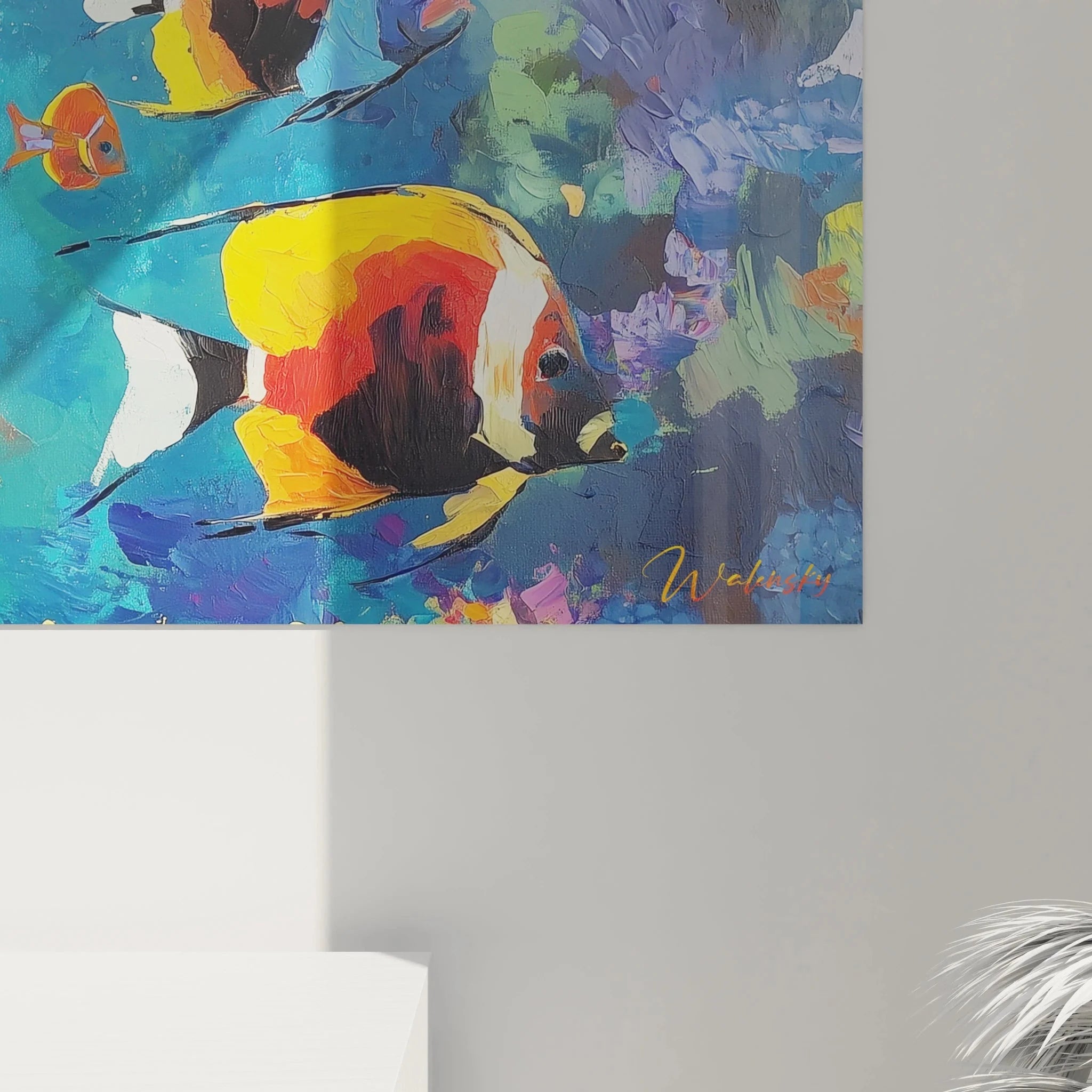 Gesamtansicht XXL Wandbild maritime Unterwasserwelt mit tropischen Meeresfischen