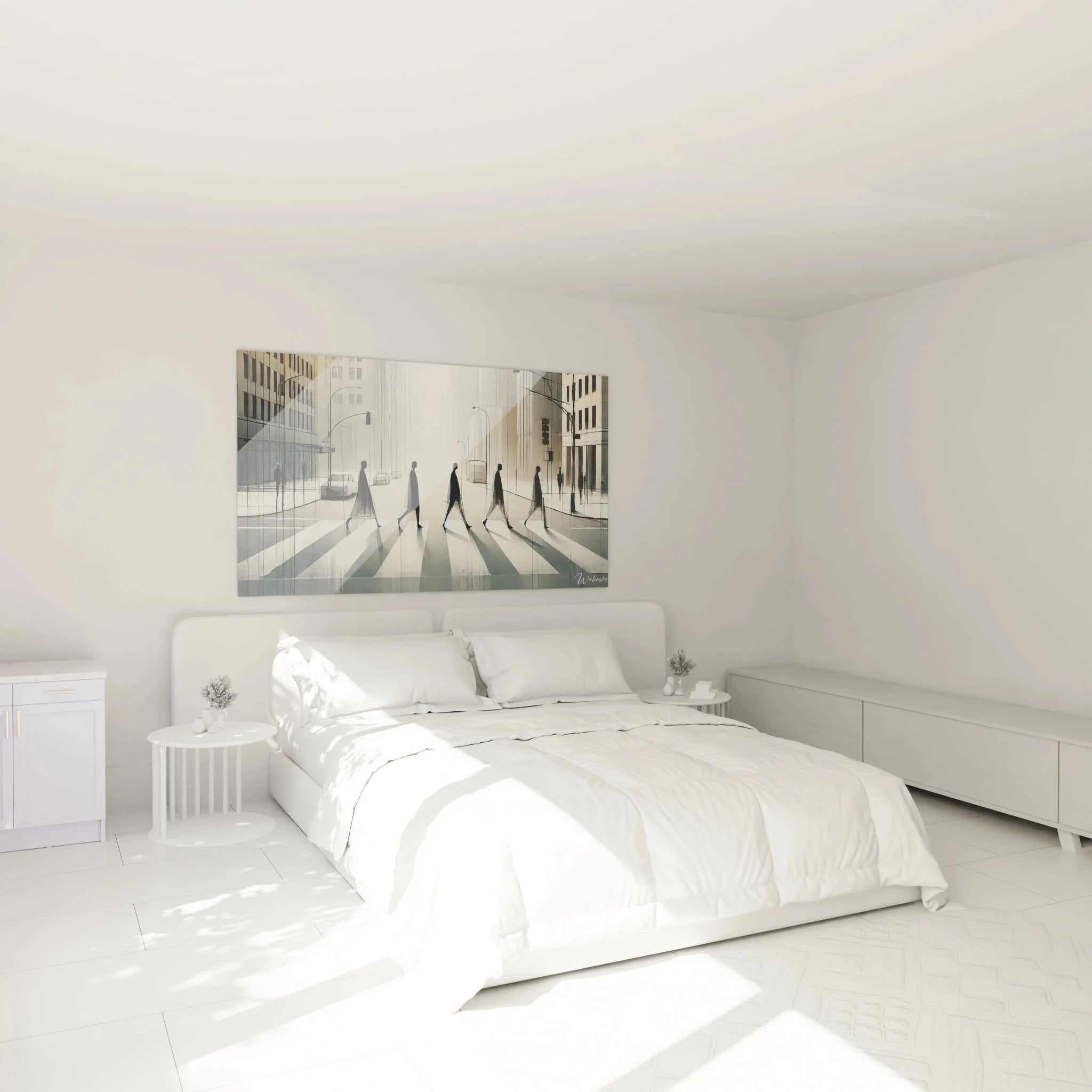 Geschäftsleute Wandbild im Schlafzimmer moderne urbane Kunst Zebrastreifen Motiv stilvolle Raumdekoration