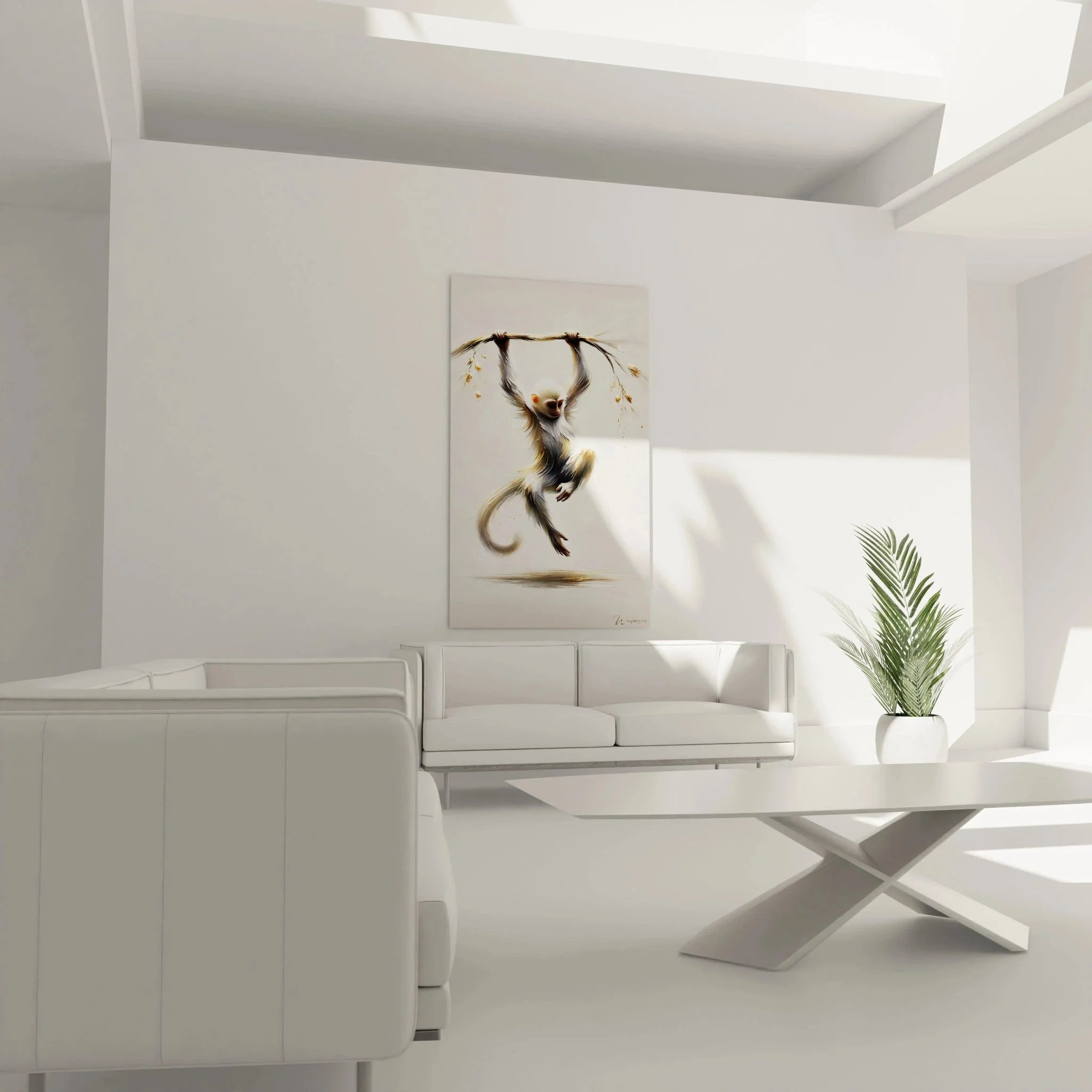 Detailansicht Wandbild Gibbon mit kunstvoller Fellstruktur und goldenen Highlights