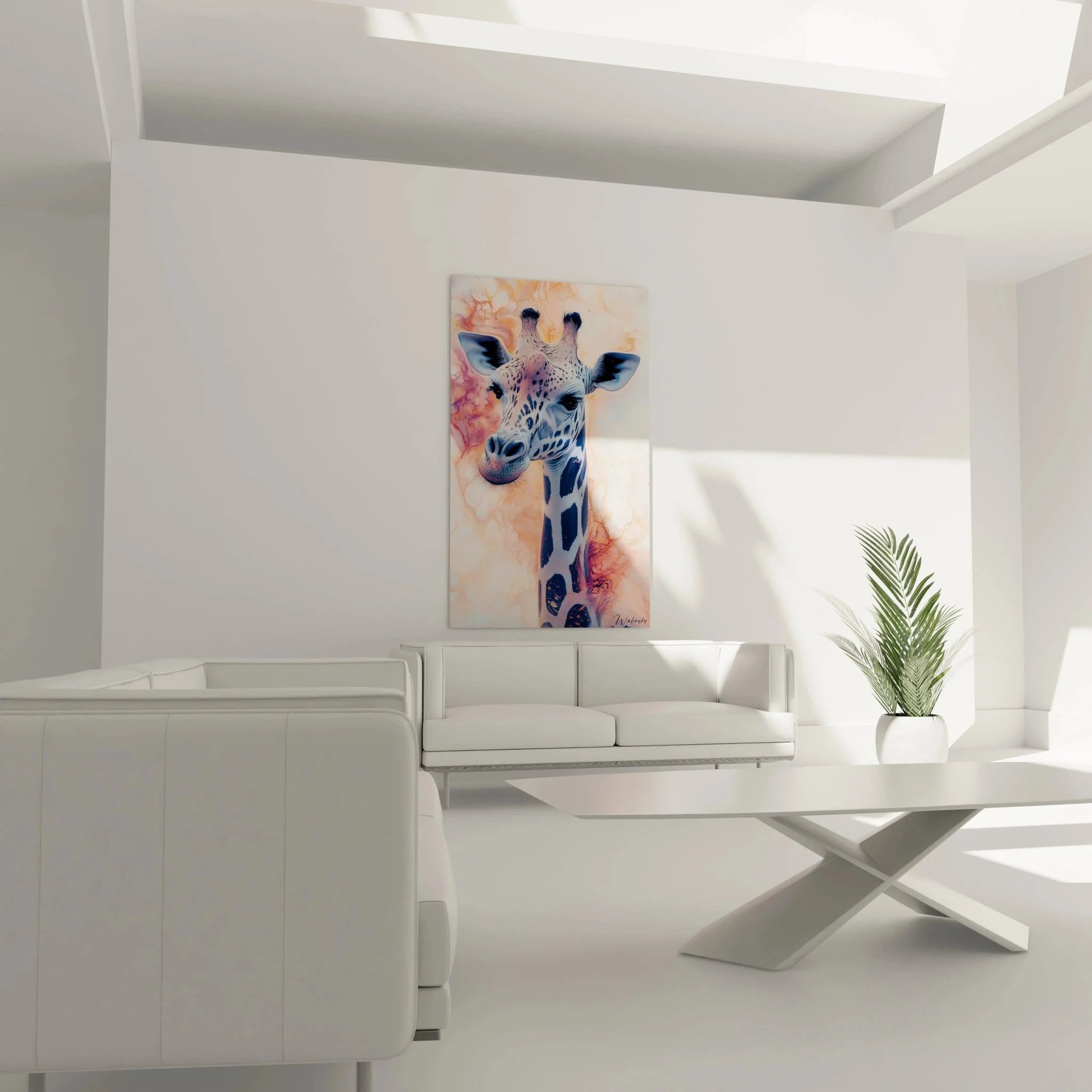 Detailansicht Giraffe Leinwandbild - realistische Darstellung der Giraffenhaut mit charakteristischen Flecken