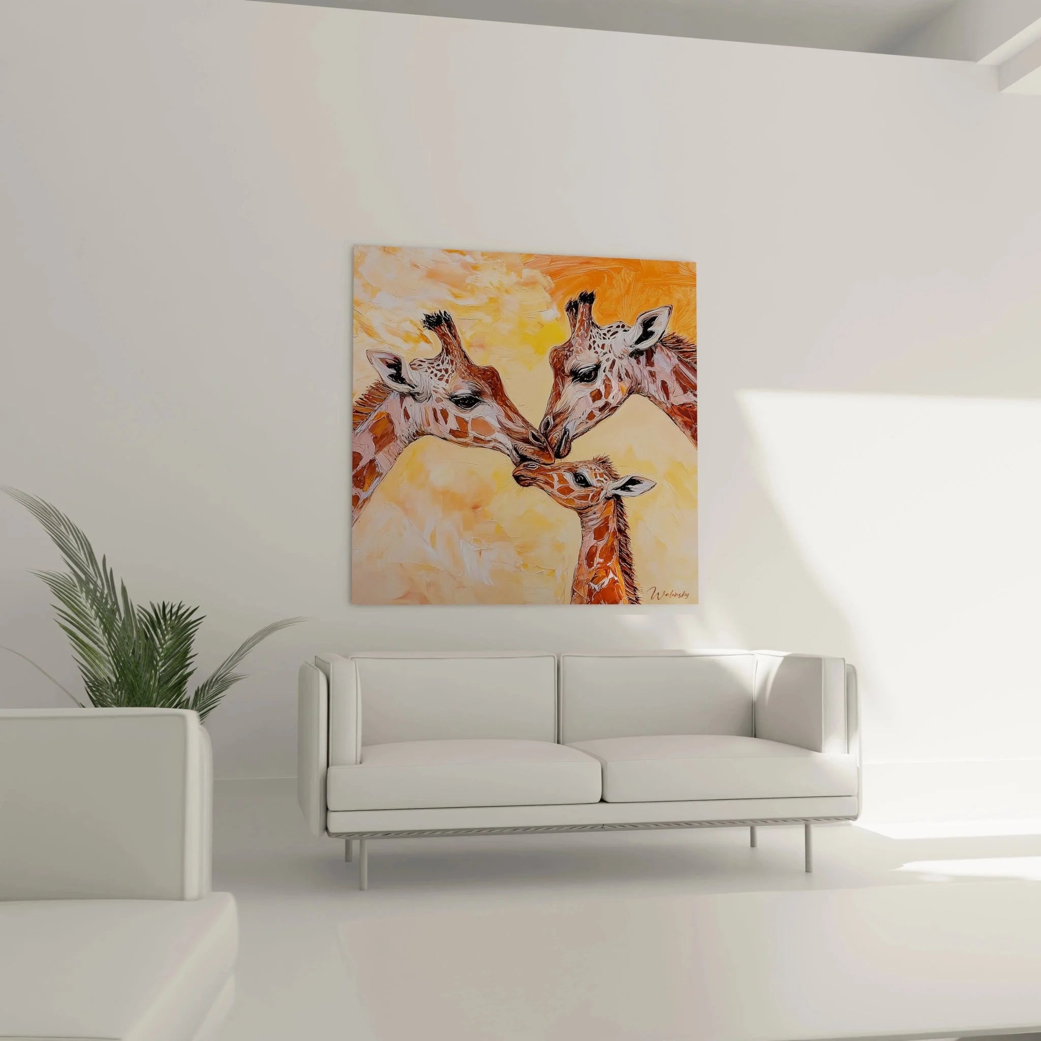 Detailansicht Giraffen Wandkunst - Expressionistische Malweise mit warmen Braun- und Orangetönen