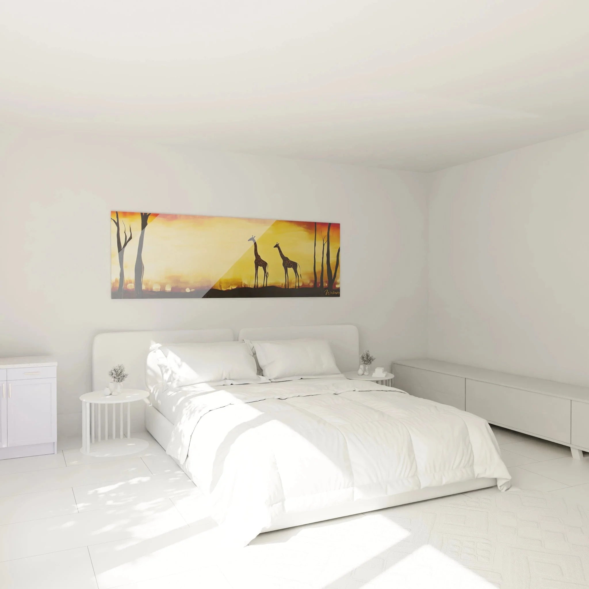 Giraffen Wandbild im Schlafzimmer - Afrika Sonnenuntergang Dekoration für moderne Einrichtung