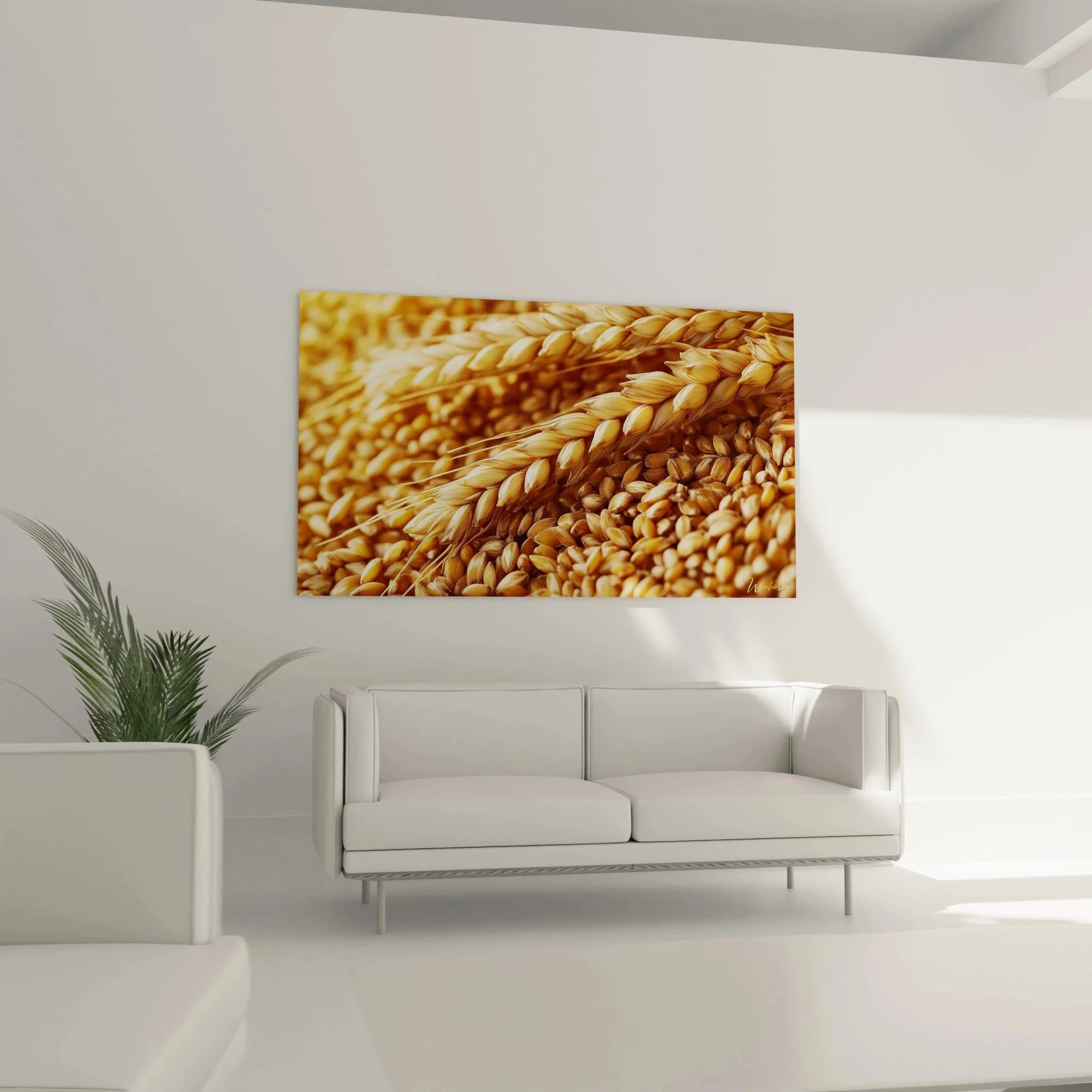 Detailaufnahme goldene Weizenkörner - Makrofotografie Wandbild mit natürlicher Textur