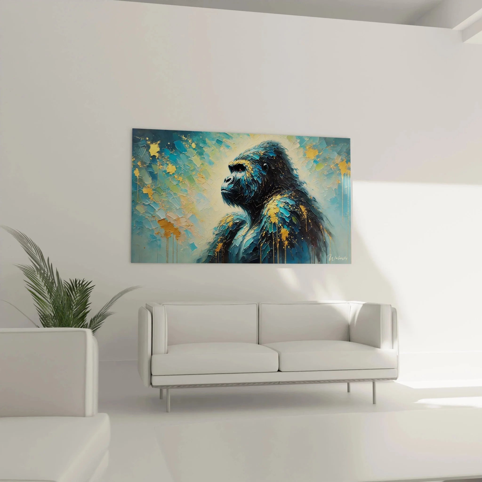 Nahaufnahme Gorilla Kunstdruck Details - Hochwertige Leinwand Struktur und Farbnuancen