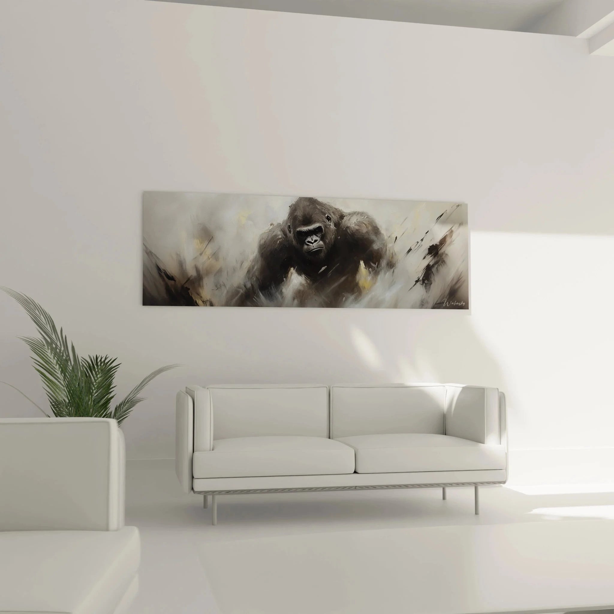 Nahaufnahme des Gorilla Kunstdrucks zeigt Details der expressiven Pinselführung und Farbübergänge