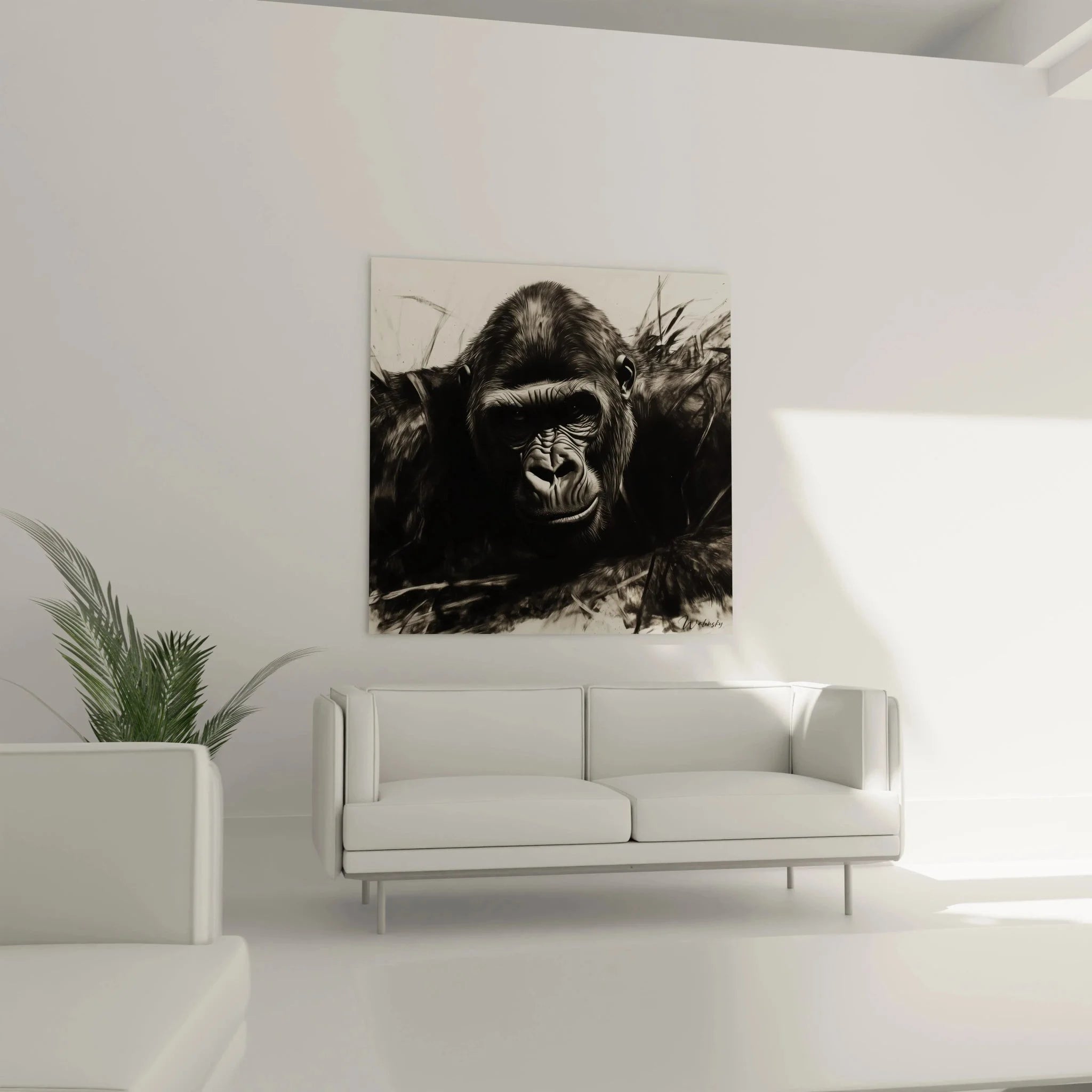 Detailansicht Gorilla Portrait Wandbild - realistische Darstellung mit ausdrucksstarken Augen