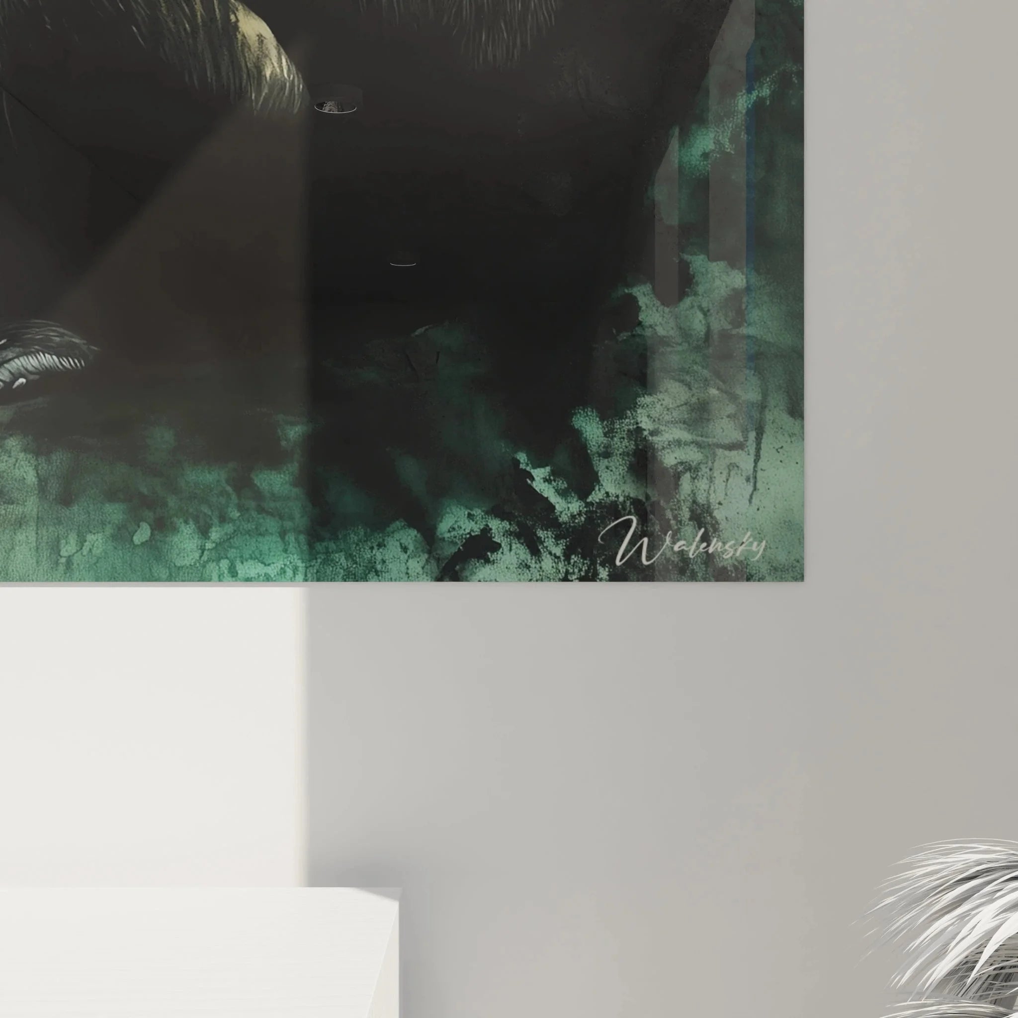 Gesamtansicht modernes Gorilla Wandbild mit grün-schwarzer Farbkomposition