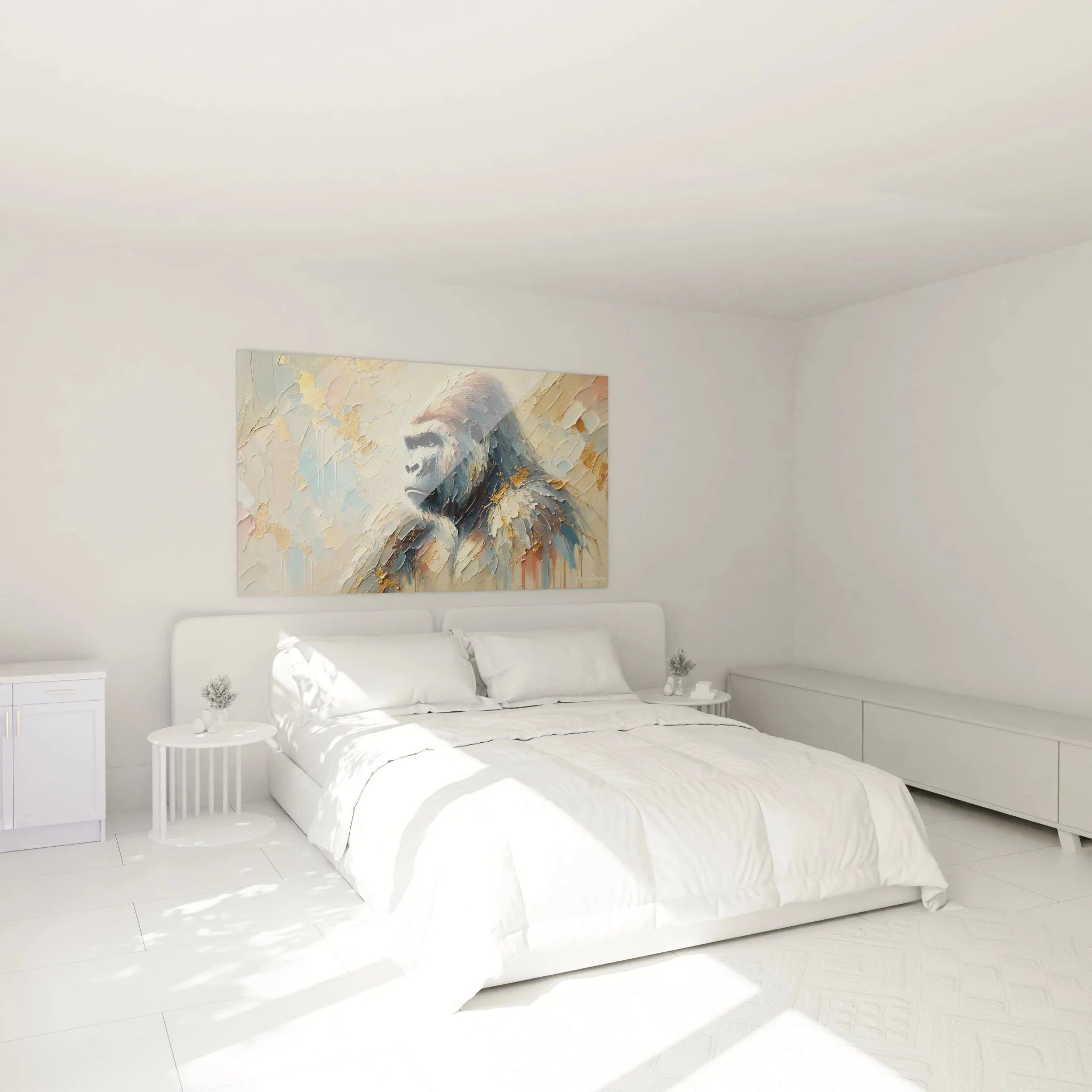 Gorilla Wandbild im Schlafzimmer - Elegante Wanddekoration mit Silberrücken Motiv
