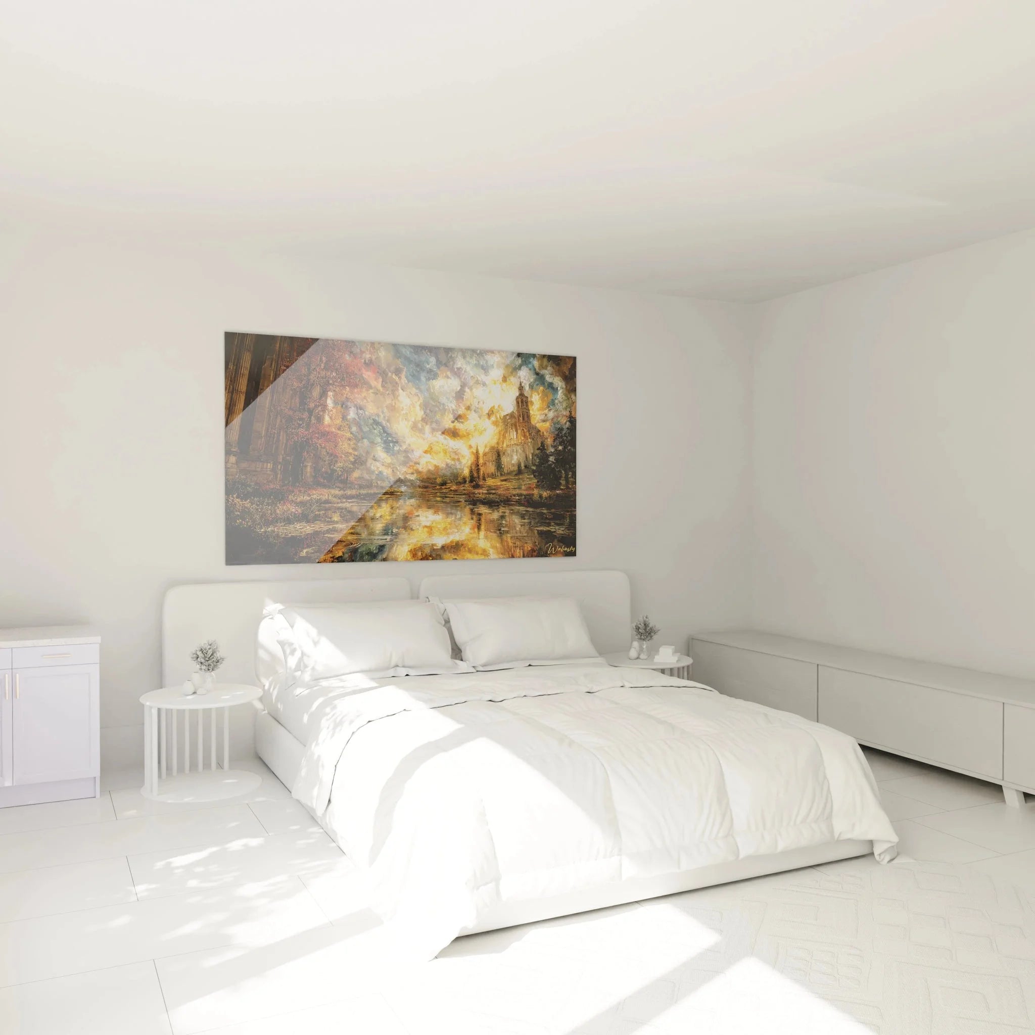 Gotische Kathedrale Wandbild im Schlafzimmer - romantische Architektur Kunst als Wanddekoration