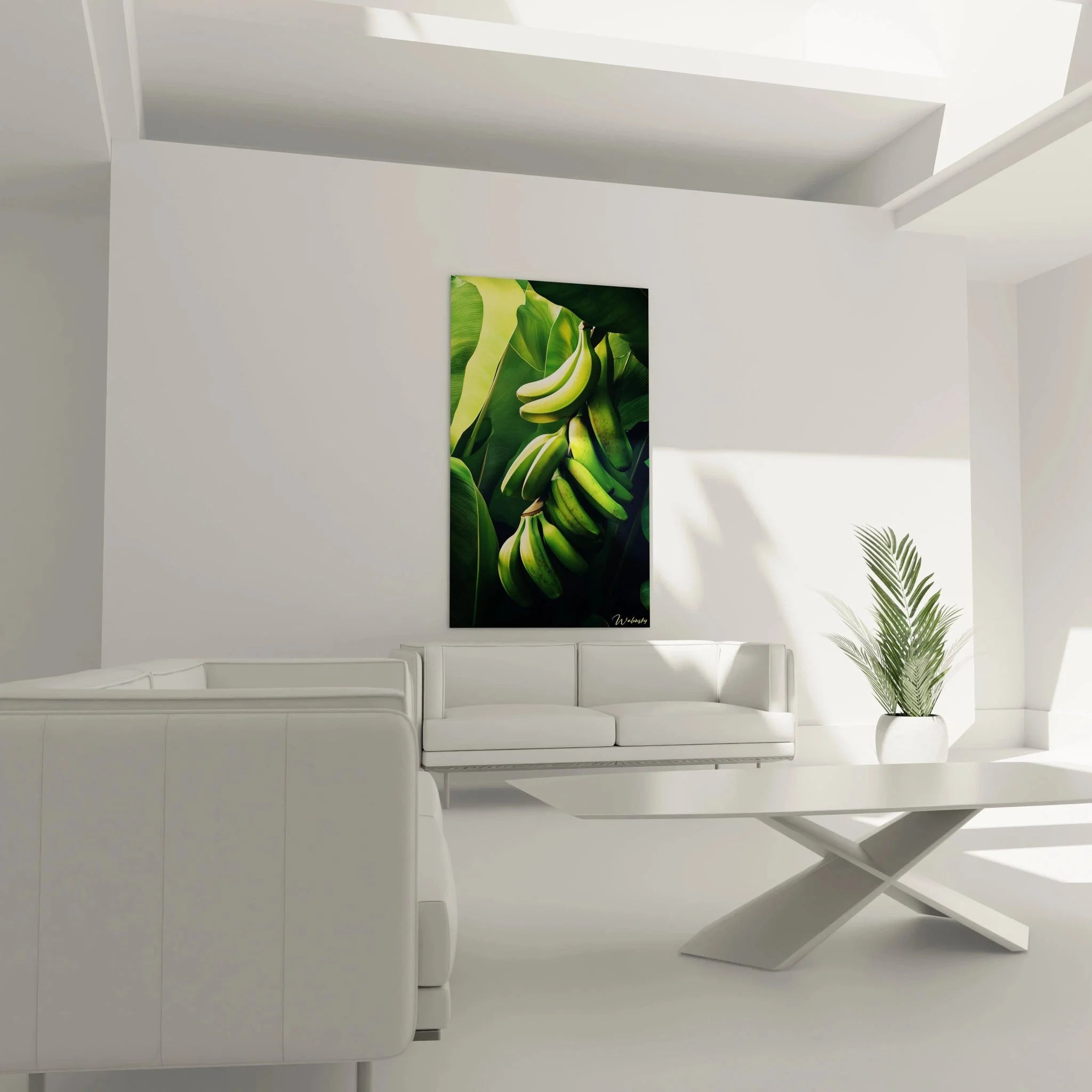 Detailansicht grüne Bananentrauben Wandbild mit realistischer Darstellung tropischer Früchte