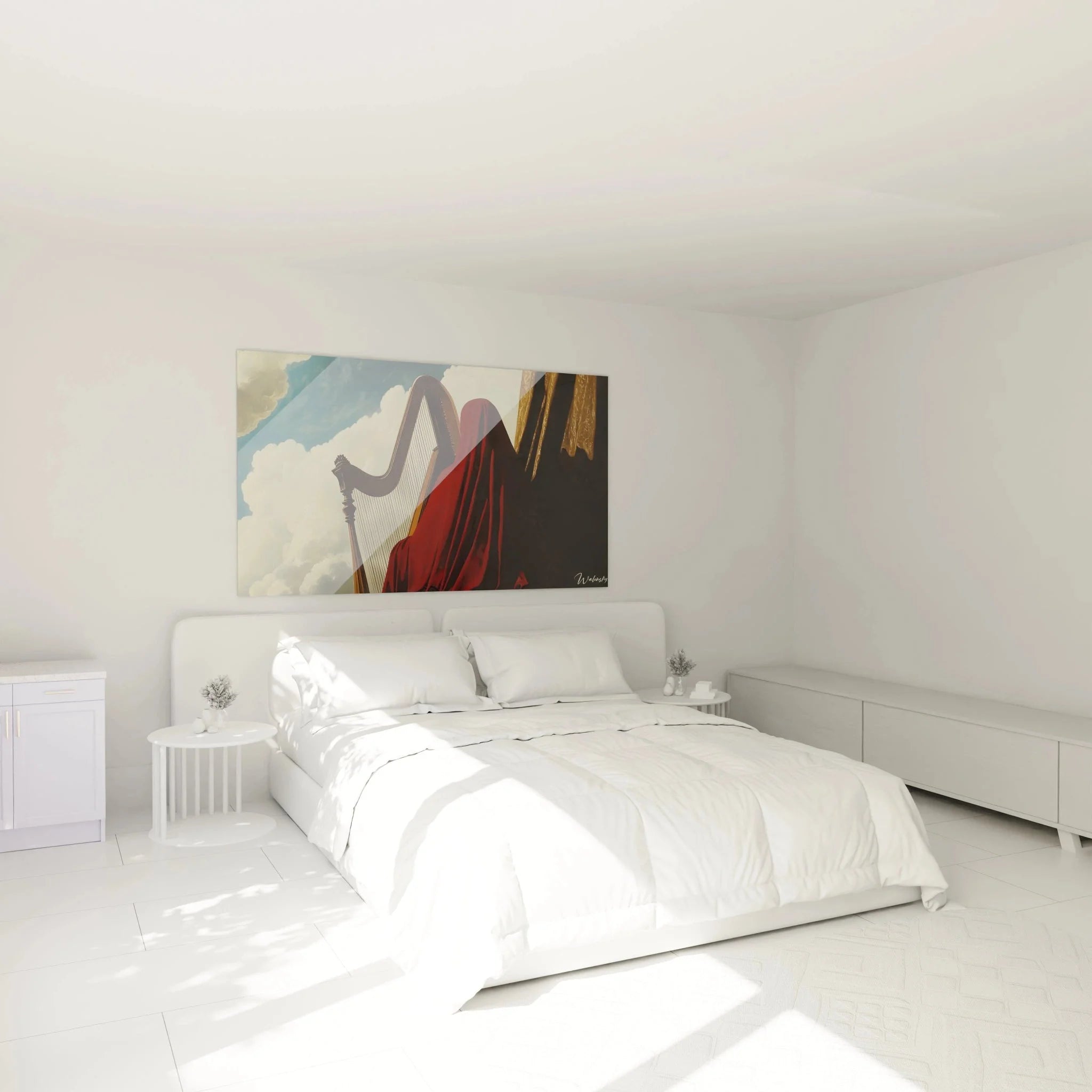 Elegantes Harfe Wandbild im Schlafzimmer - Klassische Musik Wanddekoration XXL