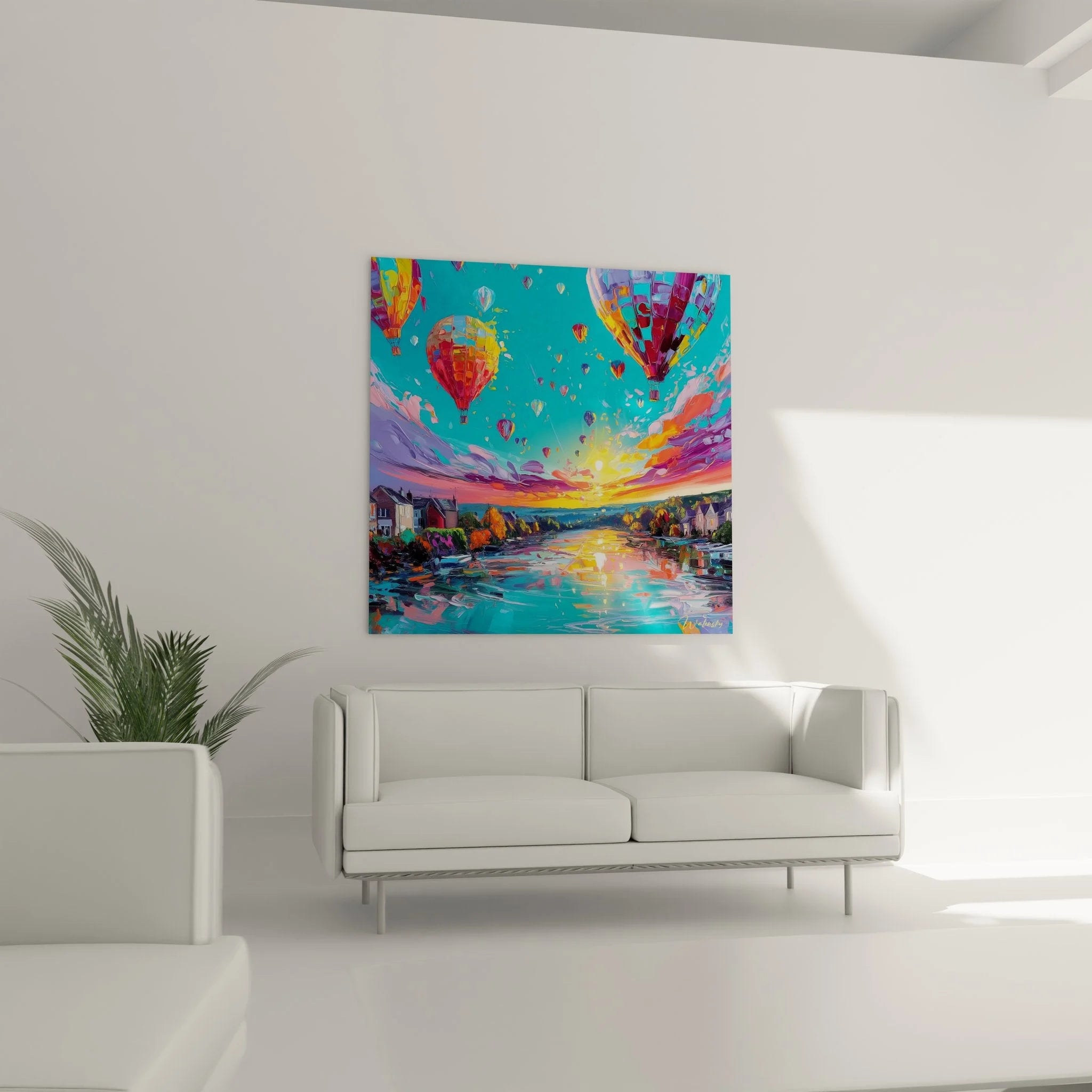 Detailansicht Heißluftballon Kunstdruck mit leuchtenden Farben und impressionistischer Maltechnik