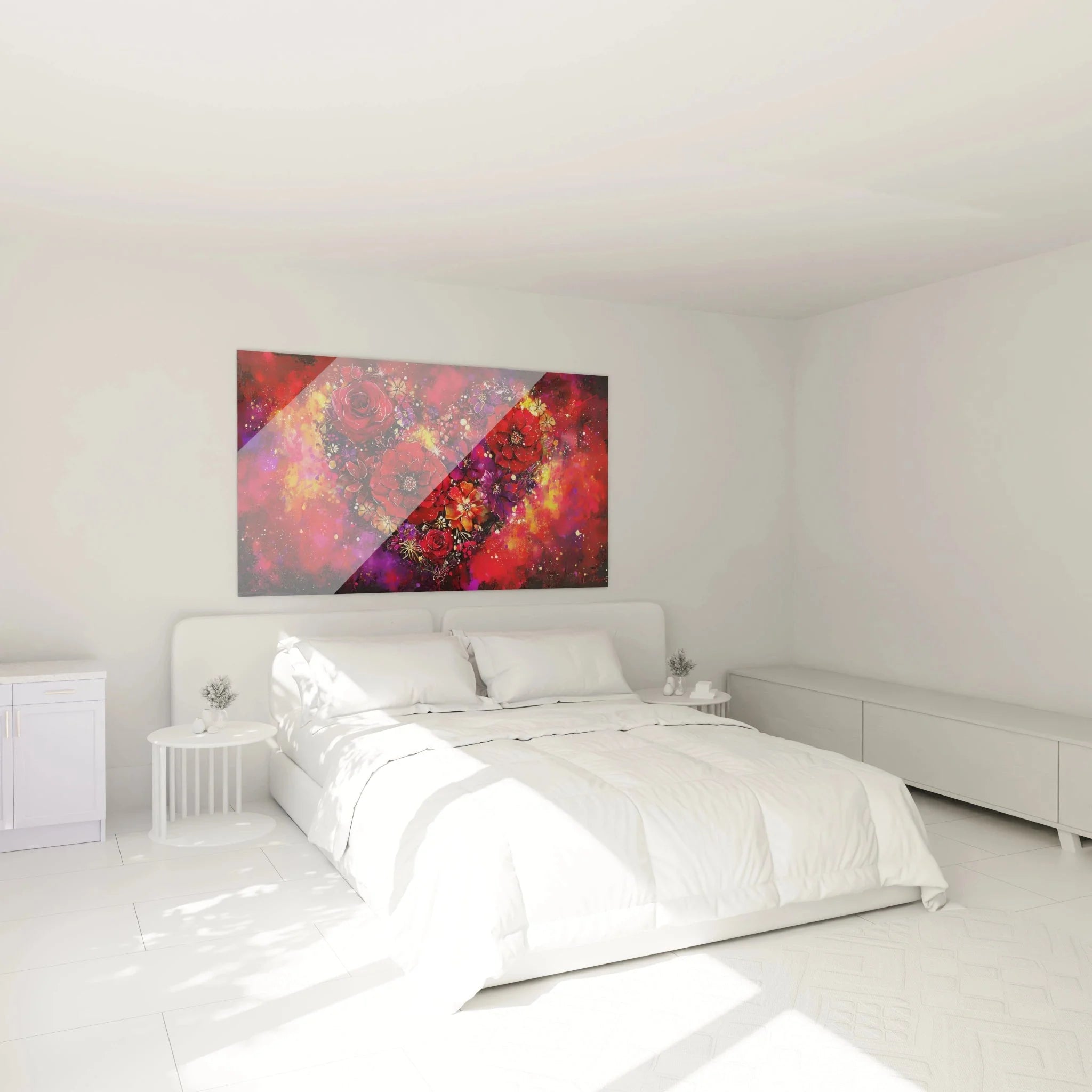 Romantisches Herz Blumen Wandbild XXL im Schlafzimmer - moderne Valentinstag Wanddekoration