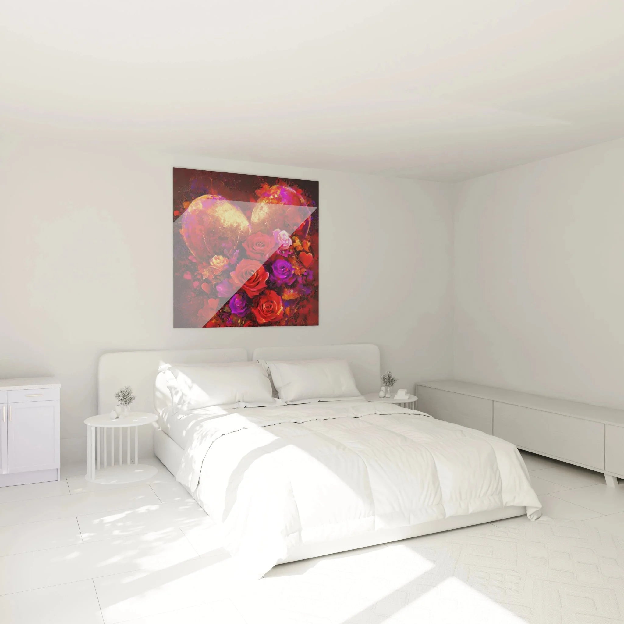 Wandbild Herz mit Rosen in romantischer Schlafzimmer Atmosphäre Valentinstag Wanddekoration