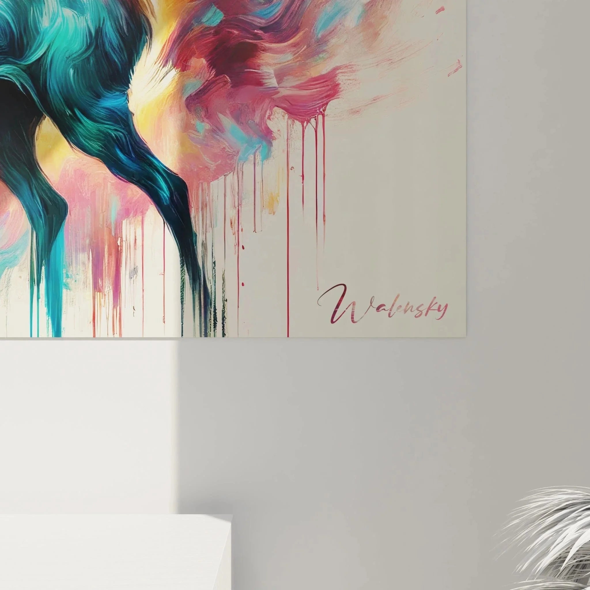 Gesamtansicht Hirsch Leinwandbild Farbexplosion - moderne Wandkunst mit majestätischem Rothirsch