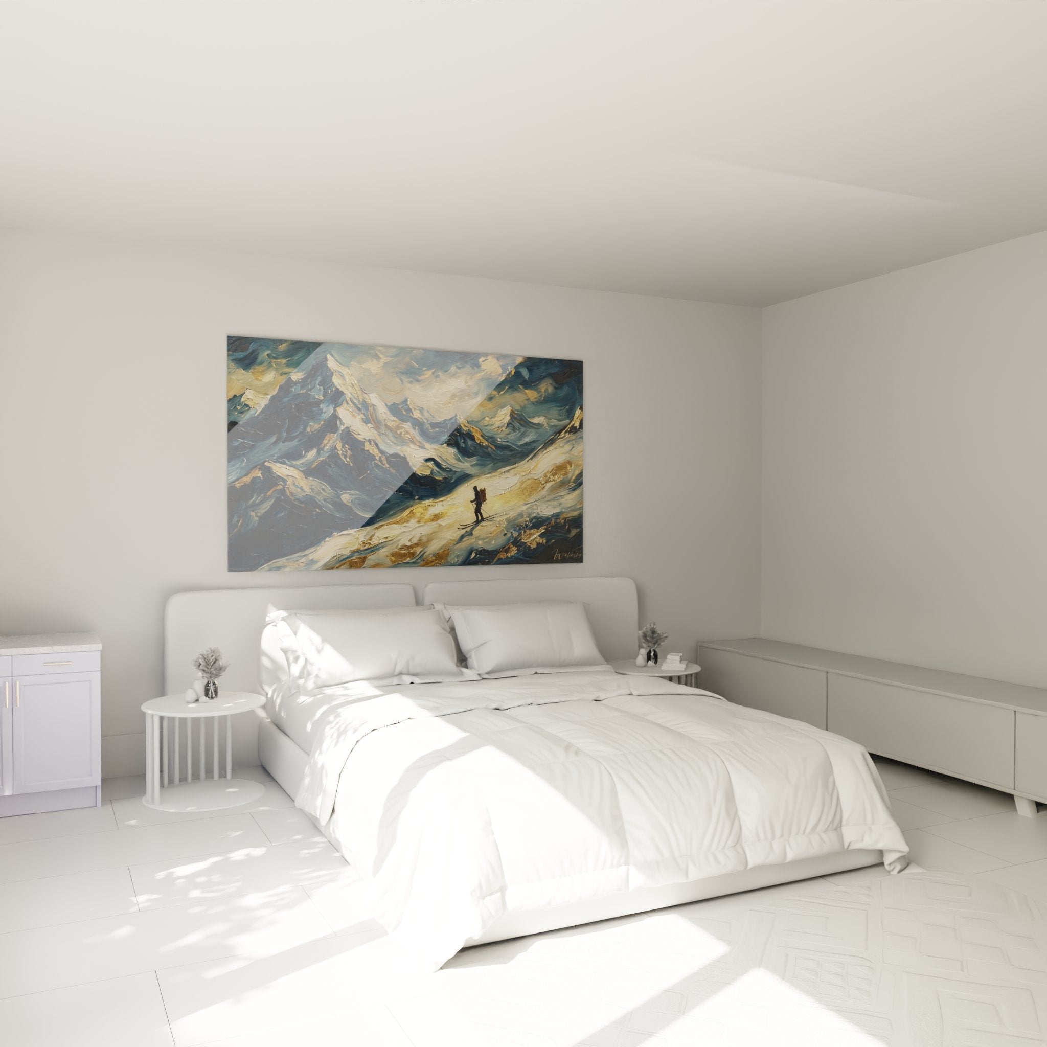 Skifahrer Wandbild im Schlafzimmer - alpine Berglandschaft als stilvolle Wanddekoration