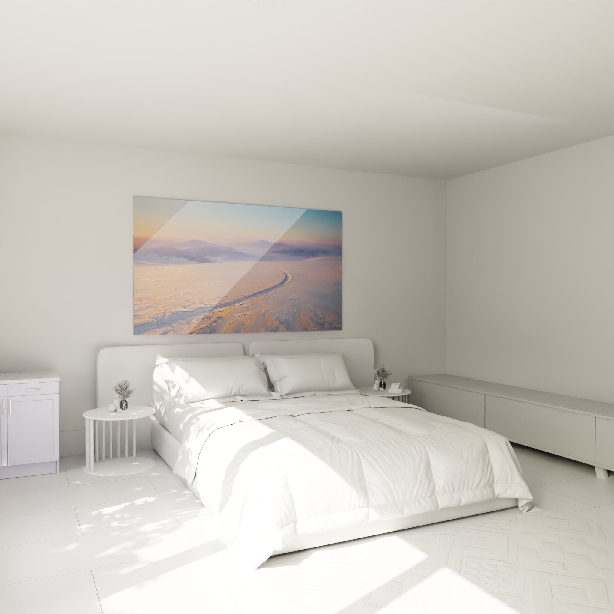 Skipiste Wandbild in modernem Schlafzimmer mit warmer Winterlandschaft Dekoration
