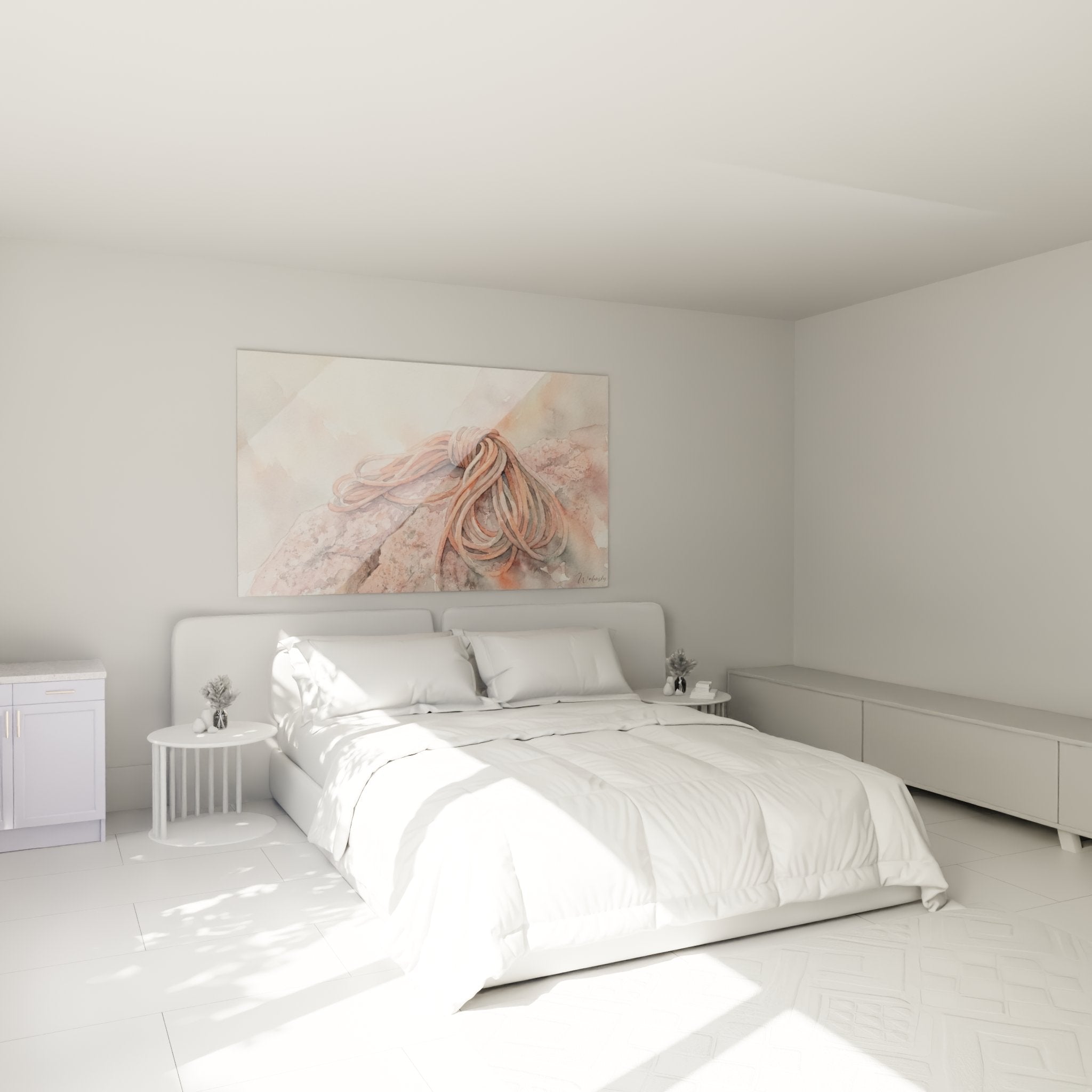 Kletterseil Wandbild im modernen Schlafzimmer - perfekte Dekoration für Berg- und Outdoor-Liebhaber