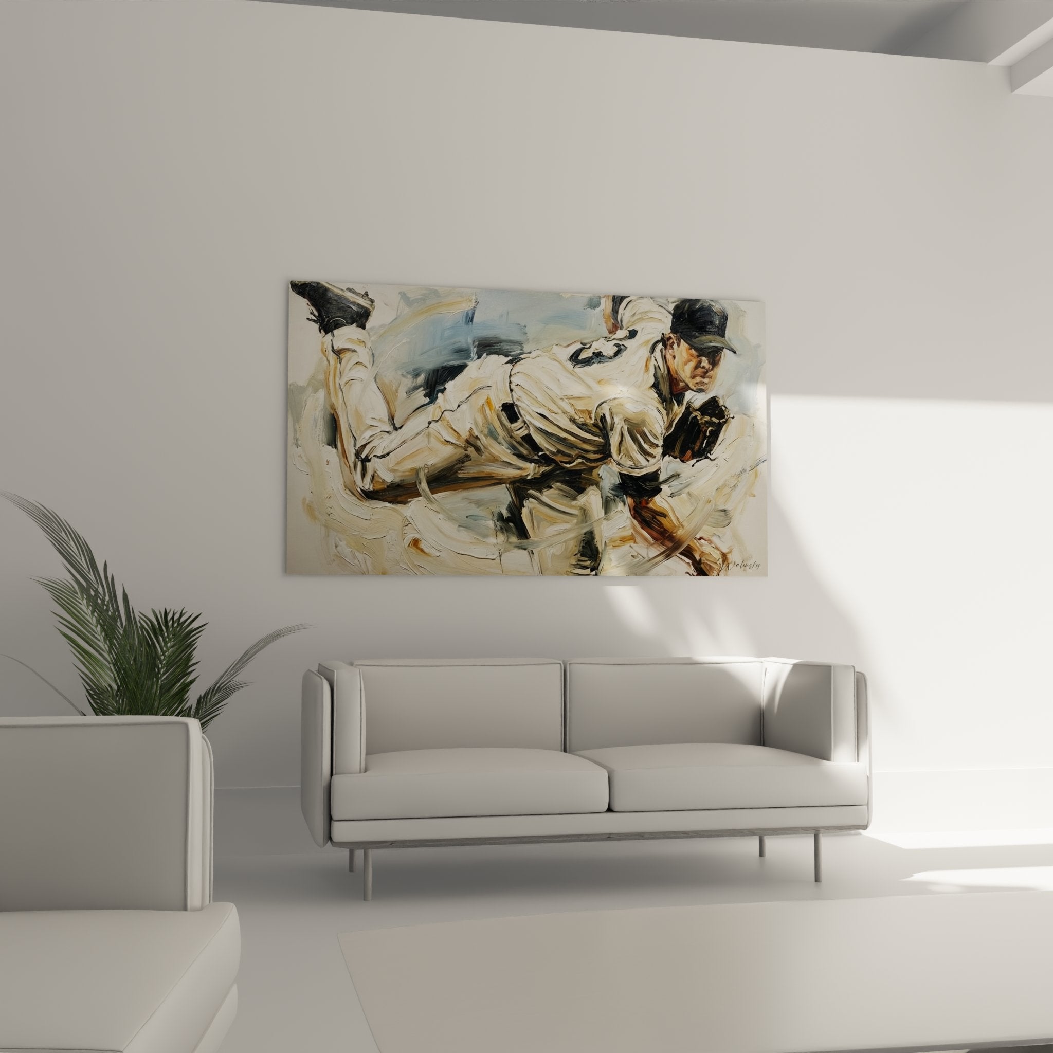 Nahaufnahme Baseball Kunst zeigt detaillierte Pinselstriche und expressive Maltechnik des Spielers