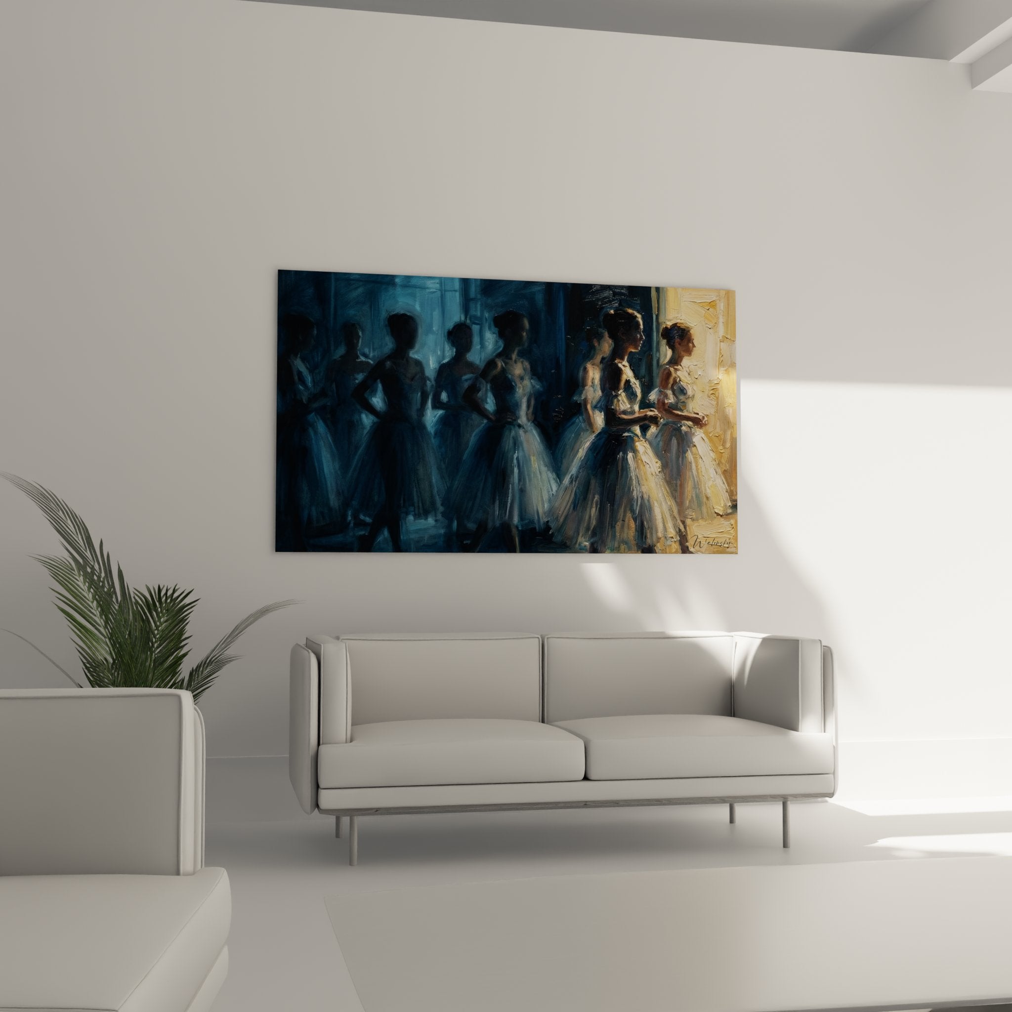 Detailaufnahme der Ballerinas vor Spiegeln mit impressionistischen Pinselstrichen