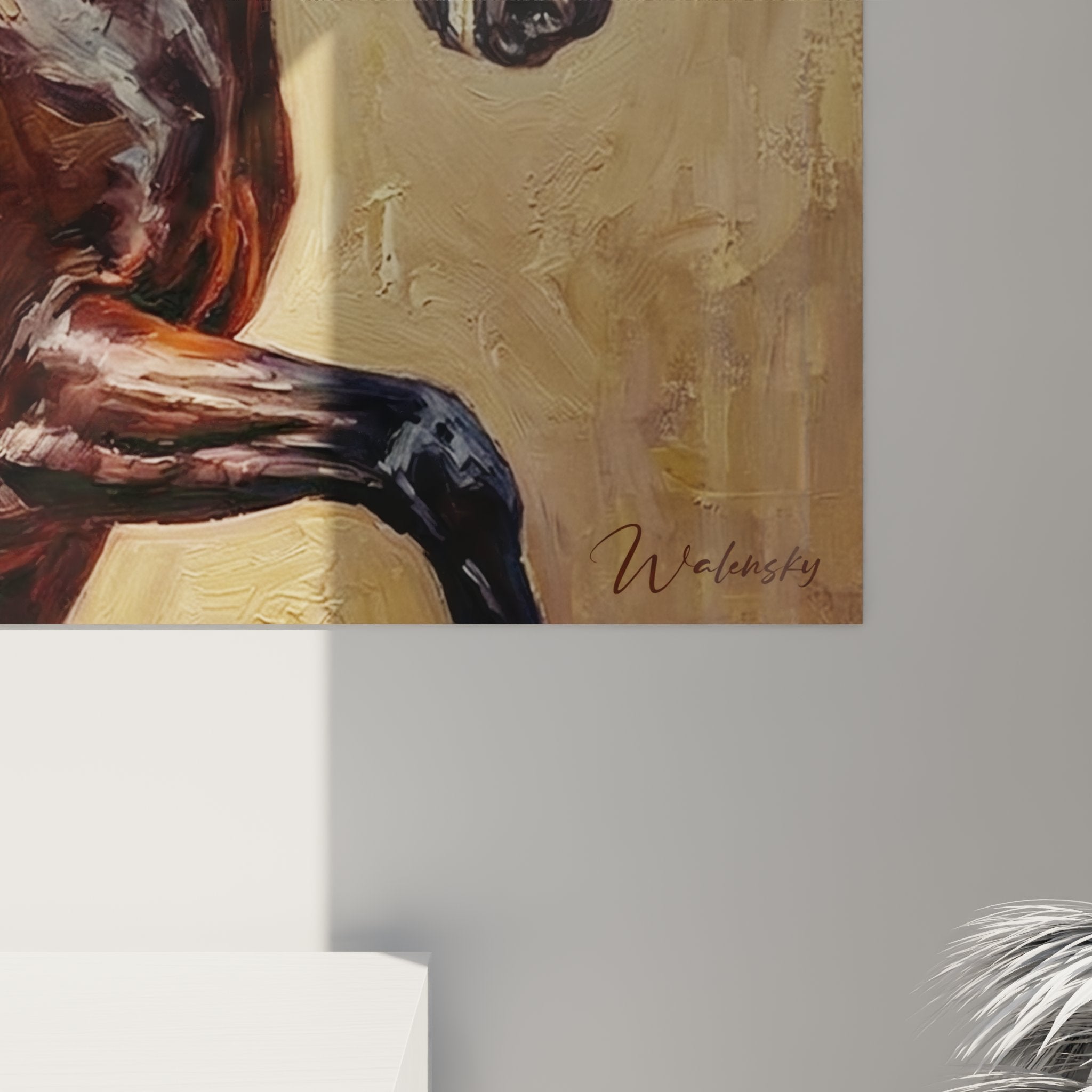 Gesamtansicht des Wandbildes mit Dressurszene in klassischem Malstil