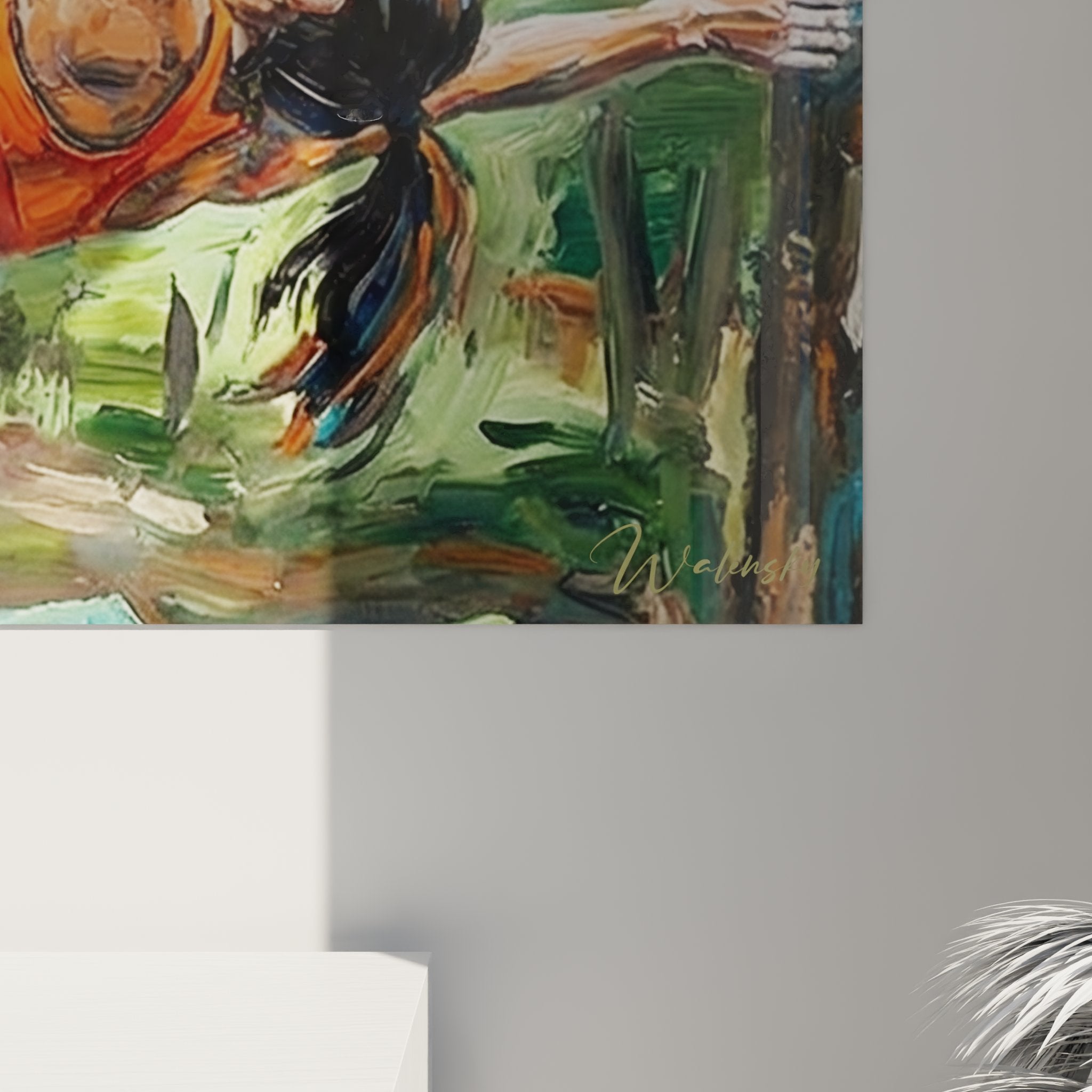 Gesamtansicht des Kletterer Wandbildes mit dynamischer Komposition und ausdrucksstarker Farbgebung