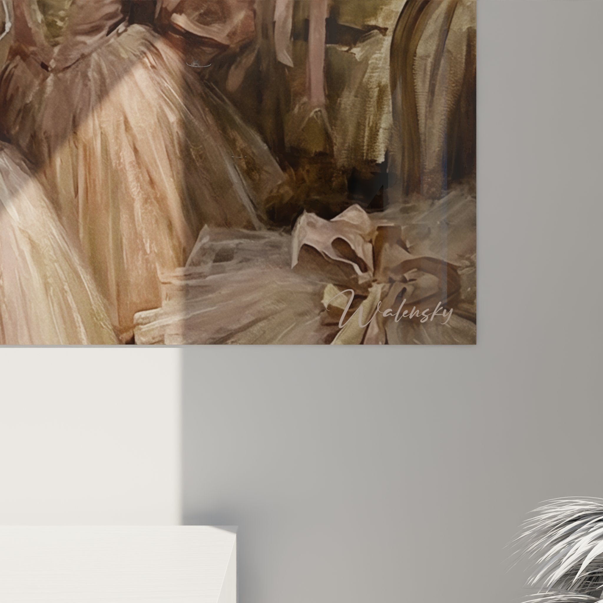 Gesamtansicht des Ballett-Wandbildes mit Backstage-Szene und anmutigen Tänzerinnen