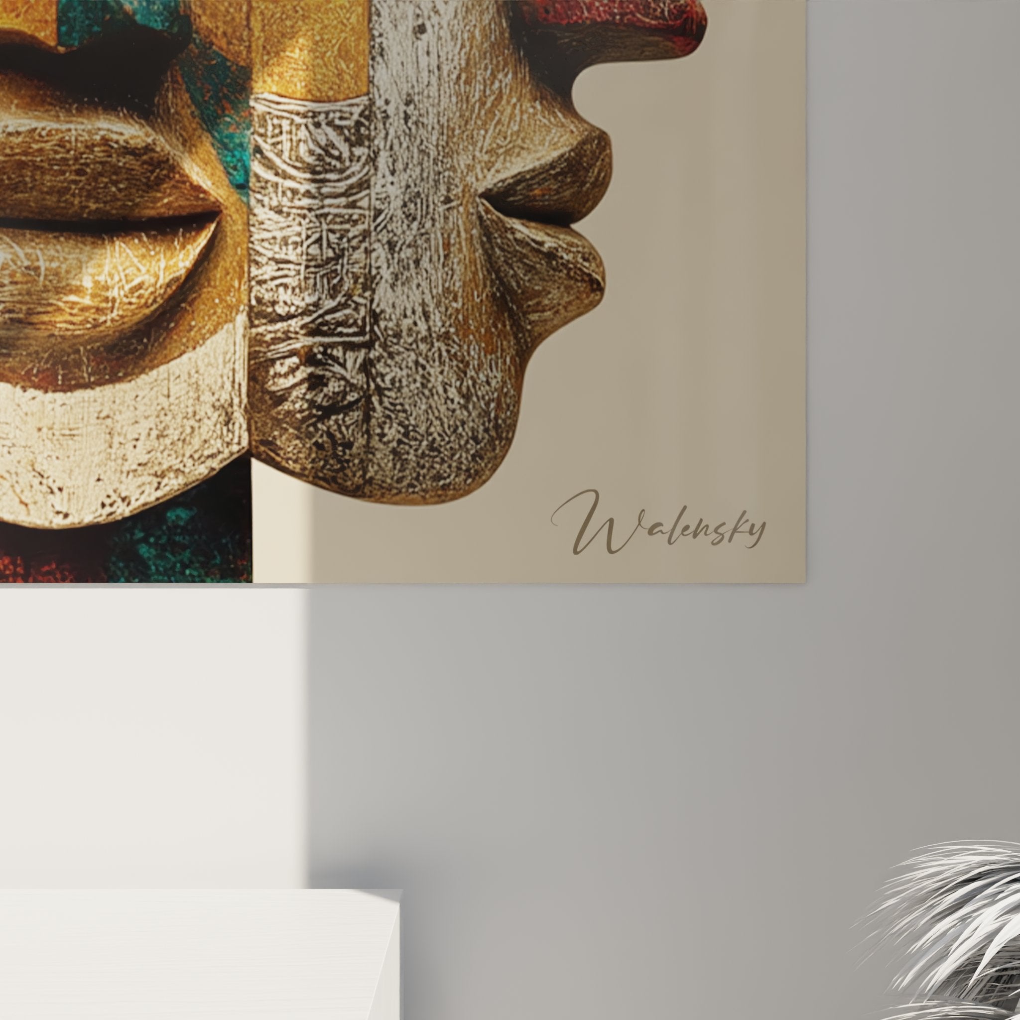 Gesamtansicht des Wandbildes Mosaik der Kulturen mit vier verschmelzenden afrikanischen Profilen