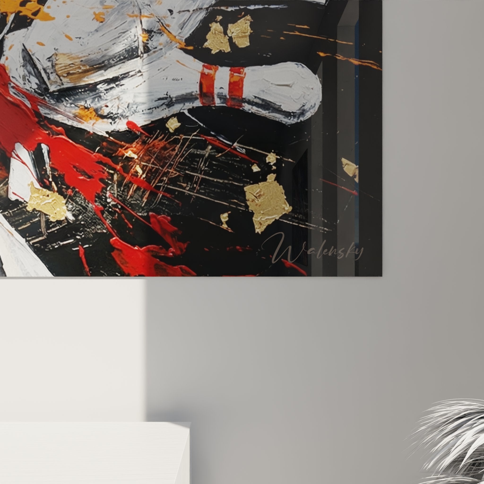 Gesamtansicht des dynamischen Bowling Wandbildes mit explosiver Darstellung eines perfekten Strikes