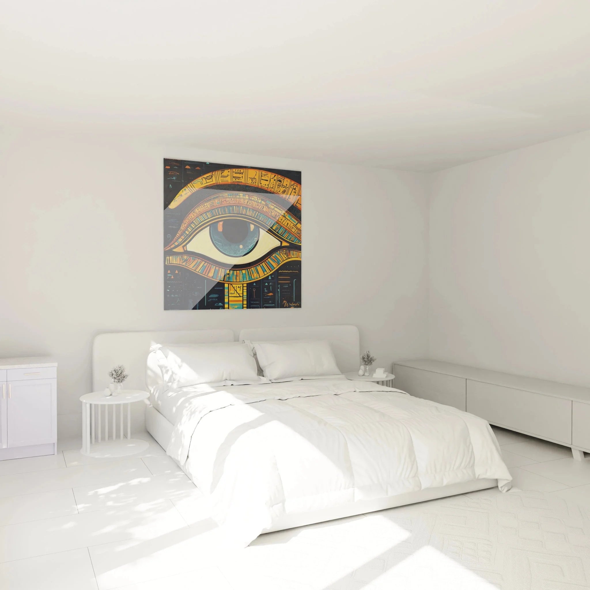Ägyptisches Wandbild Auge des Horus in Schlafzimmer Ambiente - mystische Pharaonen Dekoration