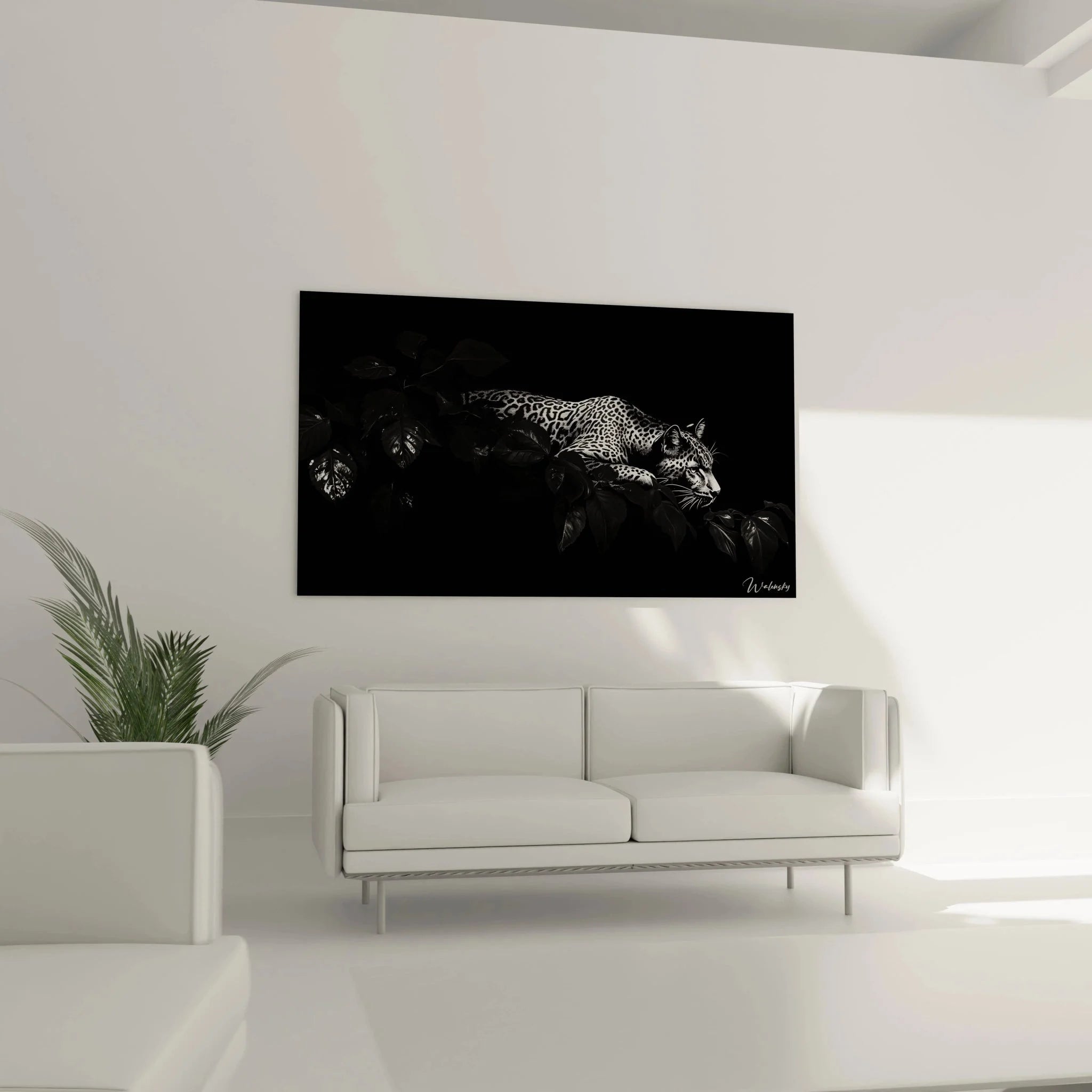 Detailaufnahme Jaguar Wandbild - Schwarz-Weiß Großkatzen Portrait mit charakteristischen Rosetten Fellmuster