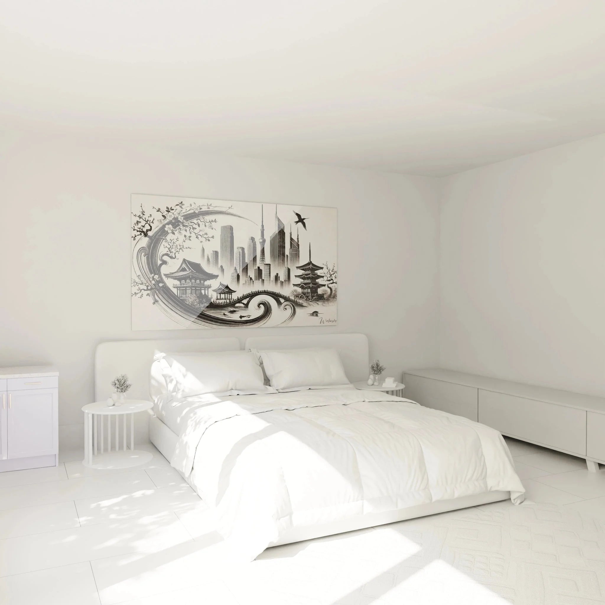 Japan Wandbild Tokio Architektur als Schlafzimmer Dekoration mit asiatischem Flair
