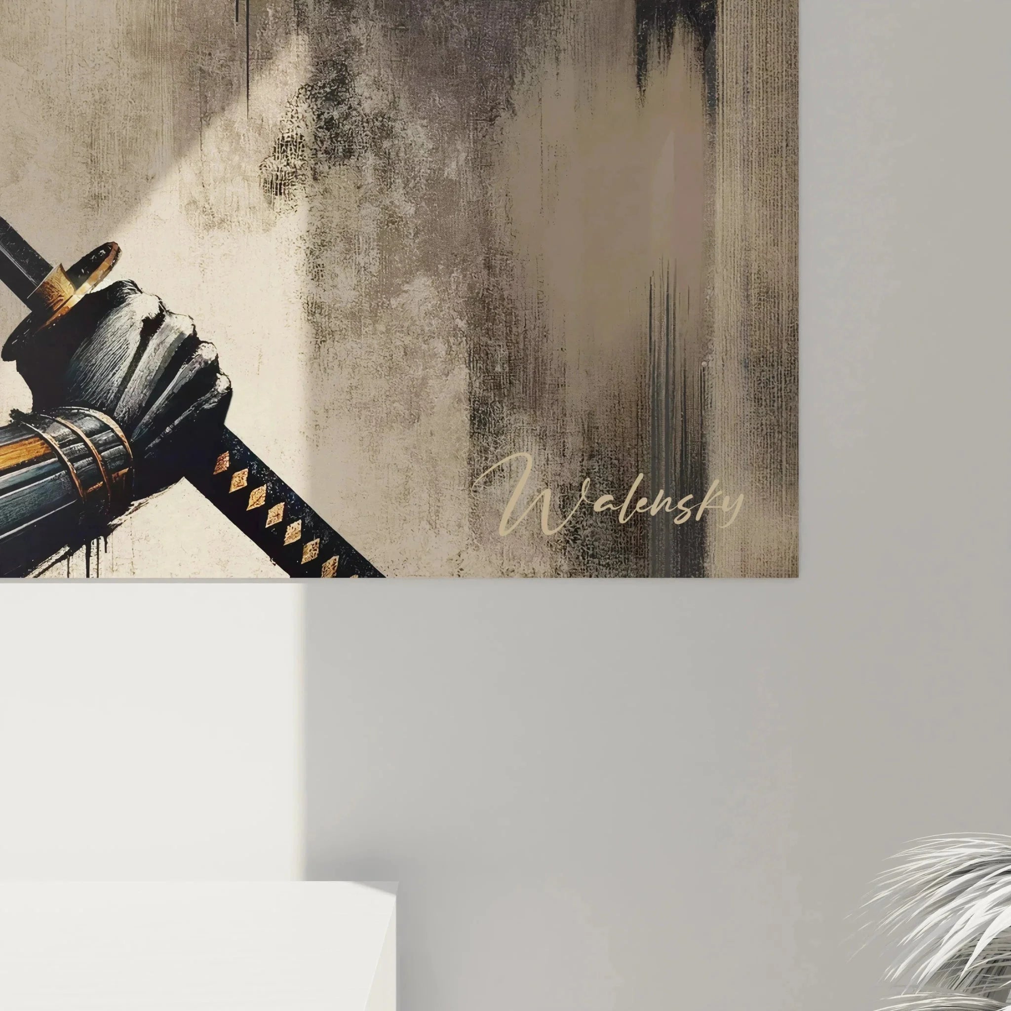 Gesamtansicht japanisches Wandbild Samurai Krieger als moderne Raumgestaltung