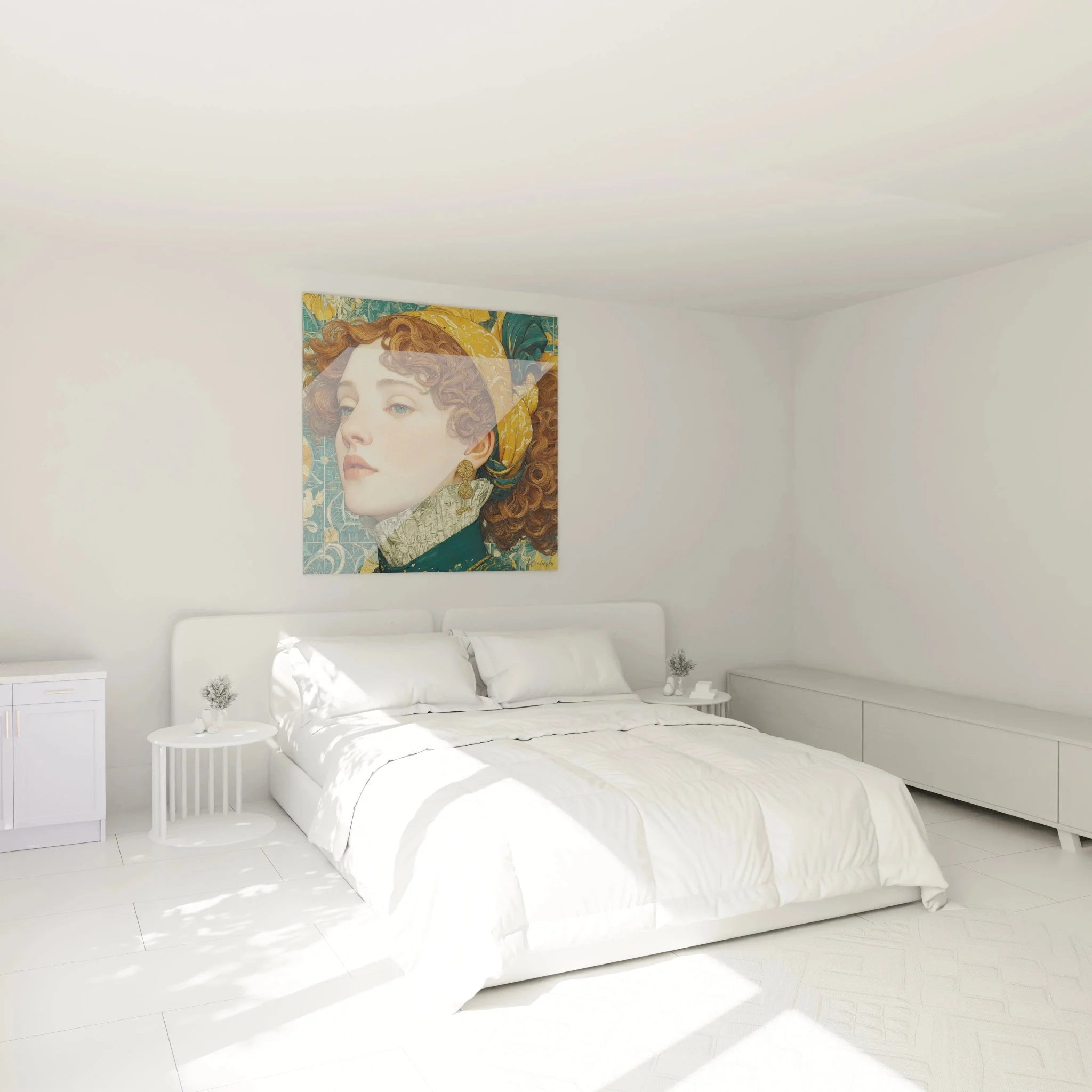 Wandbild Jugendstil Frau mit goldener Schleife als stilvolle Schlafzimmer Wanddekoration