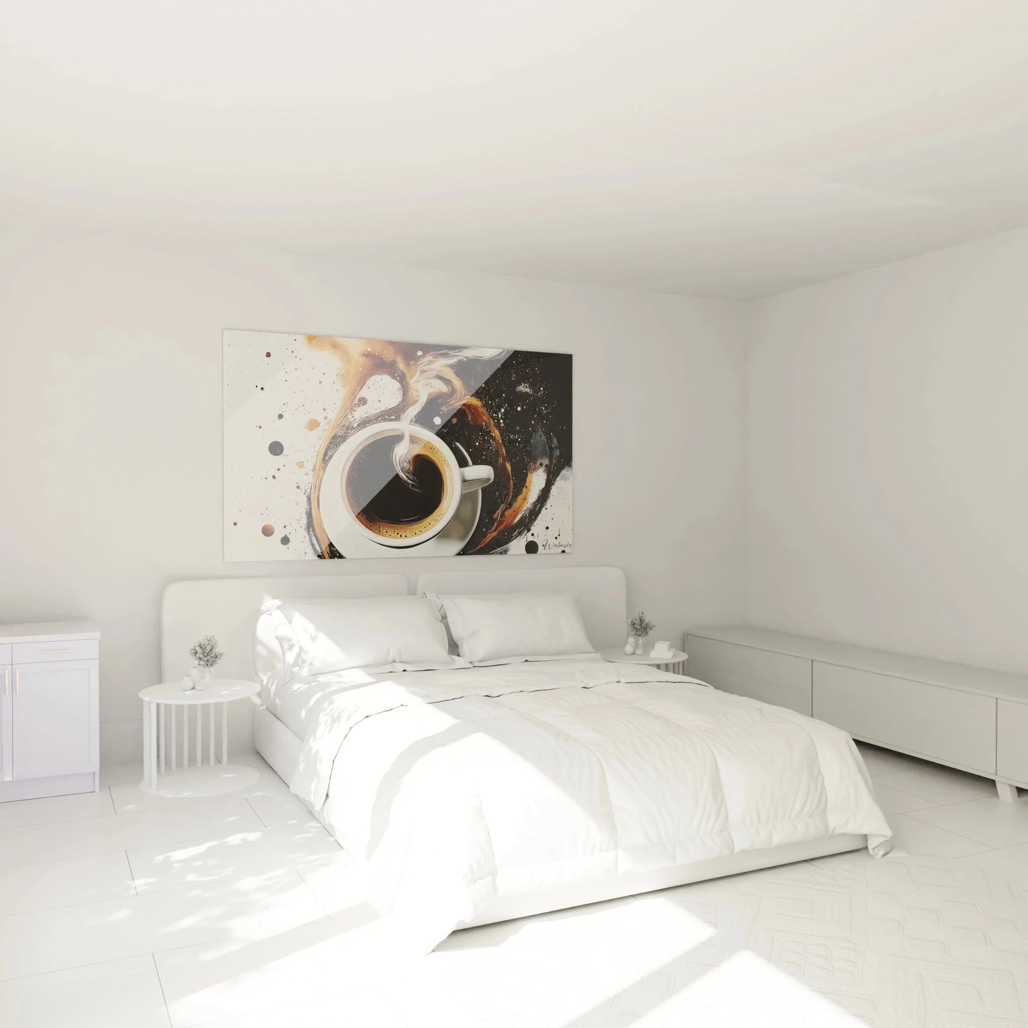 Abstraktes Kaffee Wandbild XXL als stilvolle Wanddekoration im Schlafzimmer mit warmen Erdtönen