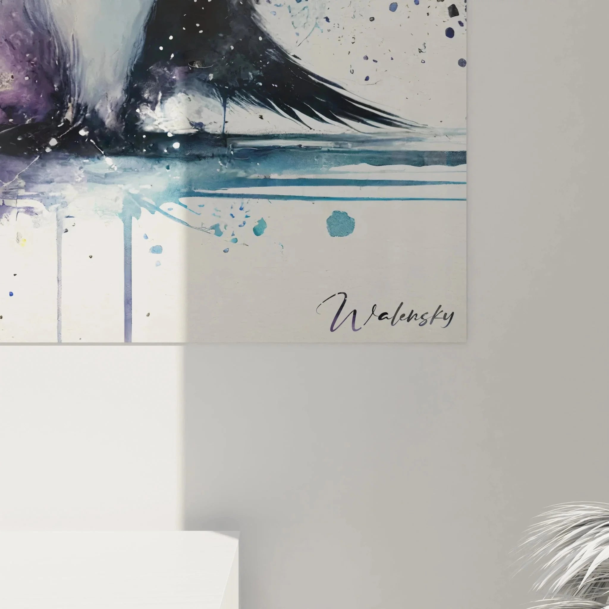 Kaiserpinguin Wanddekoration Gesamtansicht Aquarell Farbexplosion Antarktis Kunst Pinguin