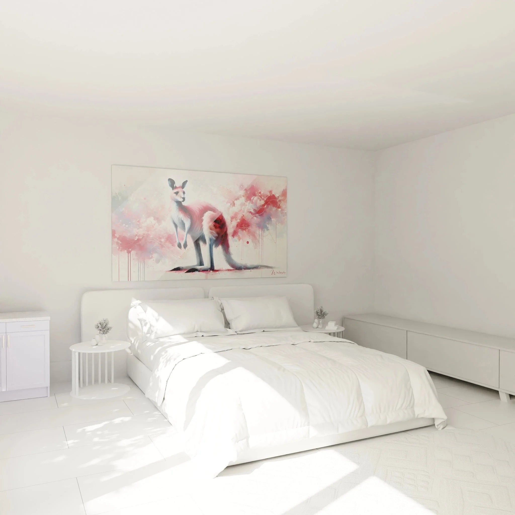 Känguru Wandbild XXL in rosa Aquarell-Stil als Dekoration im modernen Schlafzimmer