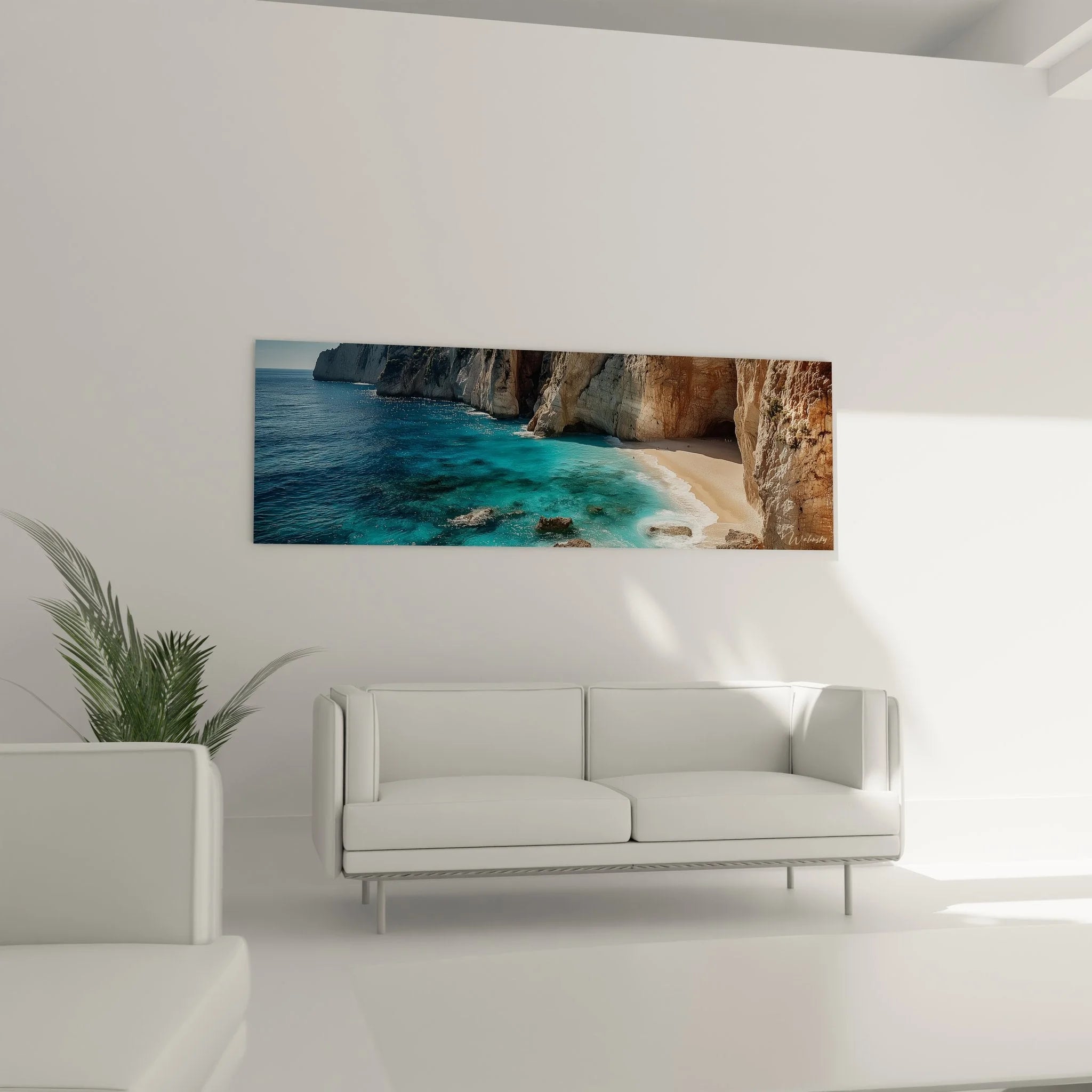Detailansicht Wandbild Karibik Strand, kristallklares Wasser und goldener Sand in Nahaufnahme