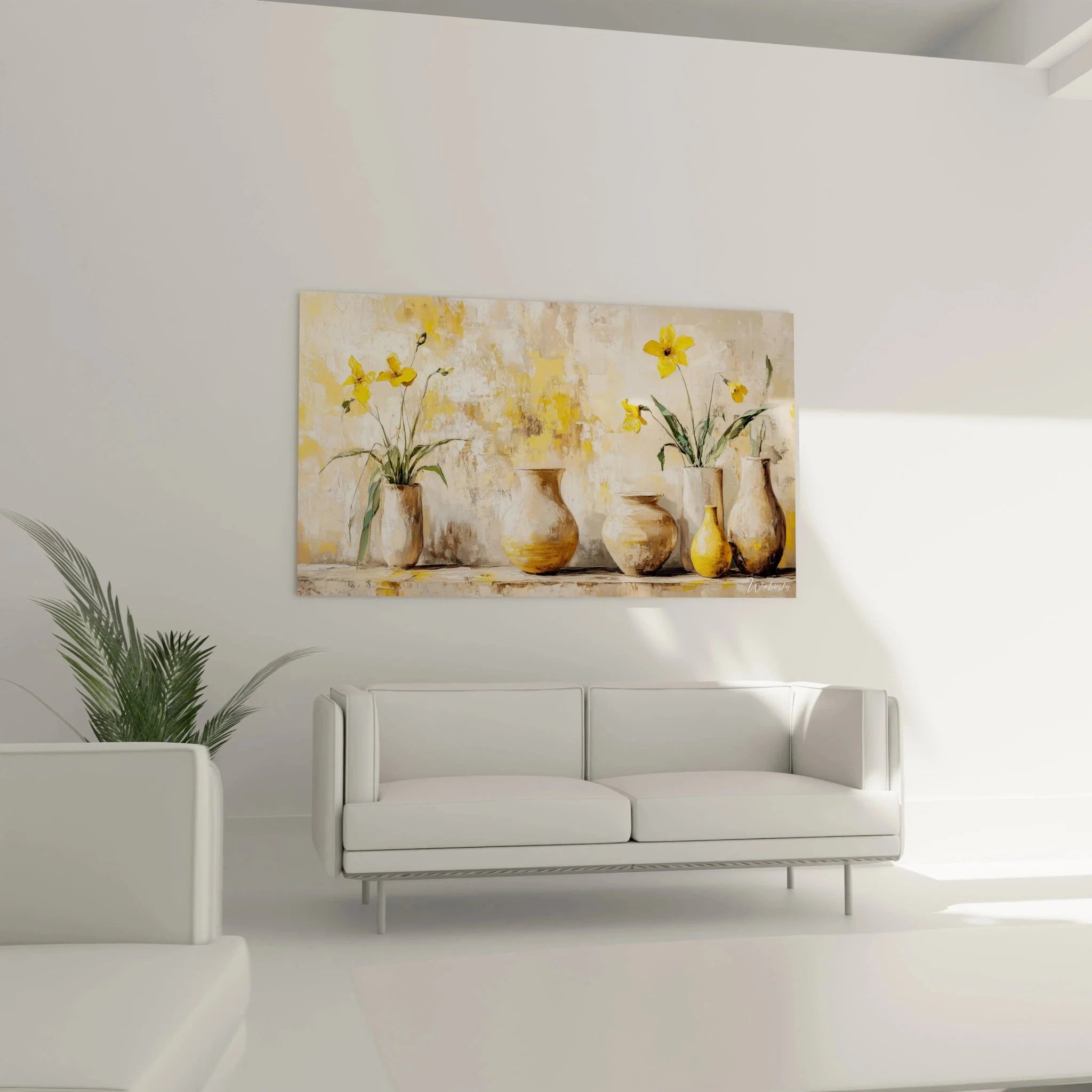 Detailaufnahme Keramik Vasen Stillleben - mediterrane Wandkunst mit warmen Erdtönen