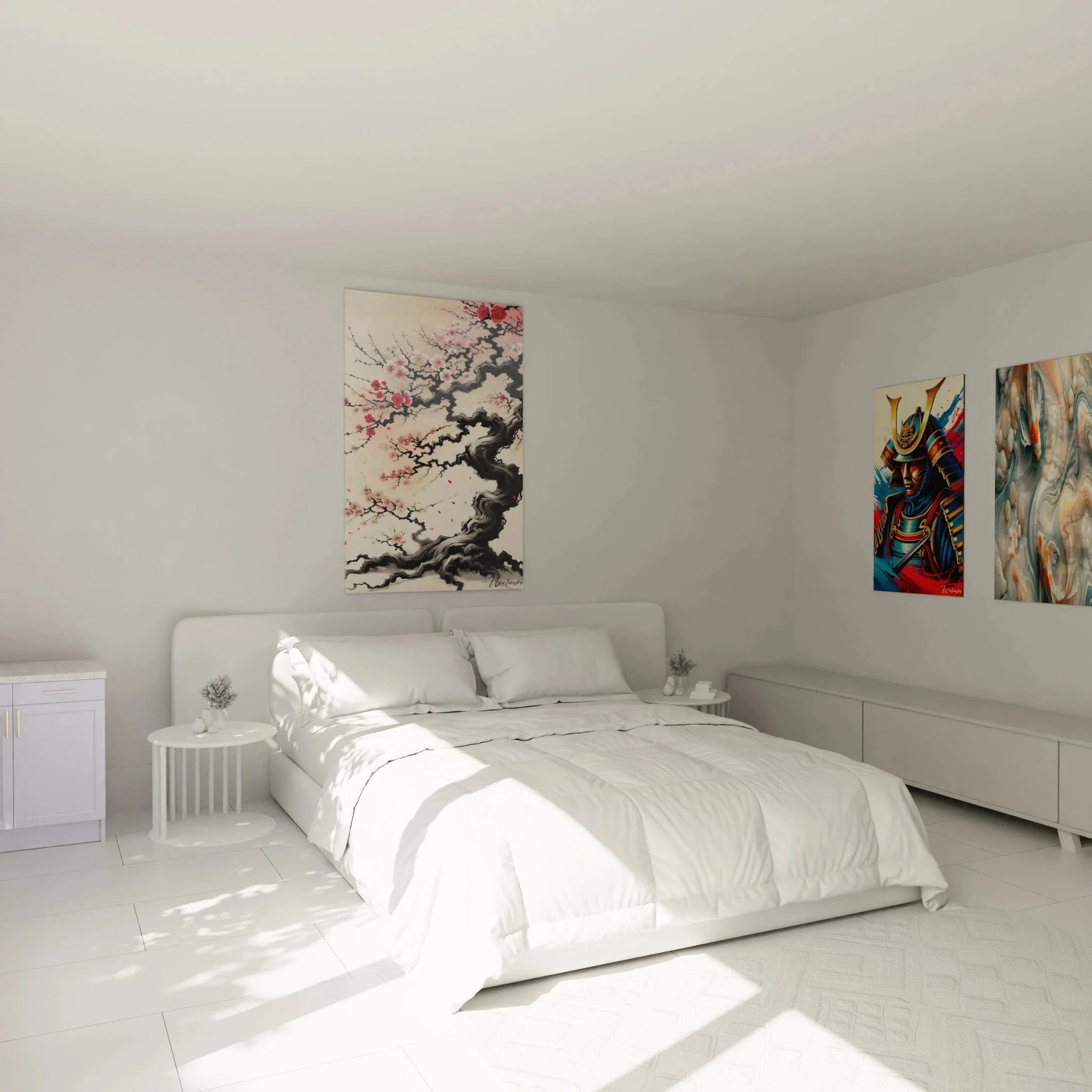 Kirschblüten Wandbild im Schlafzimmer rosa Sakura Blüten asiatische Wandkunst Dekoration